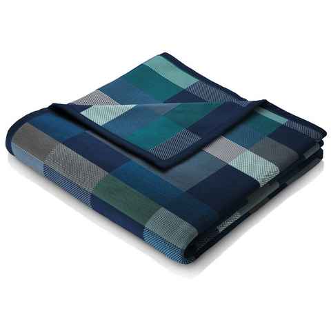 Wohndecke Color Squares Dark blue, blau karierte Sofadecke in 150x200 cm, Biederlack, Decke aus Baumwollmix, Made in Germany