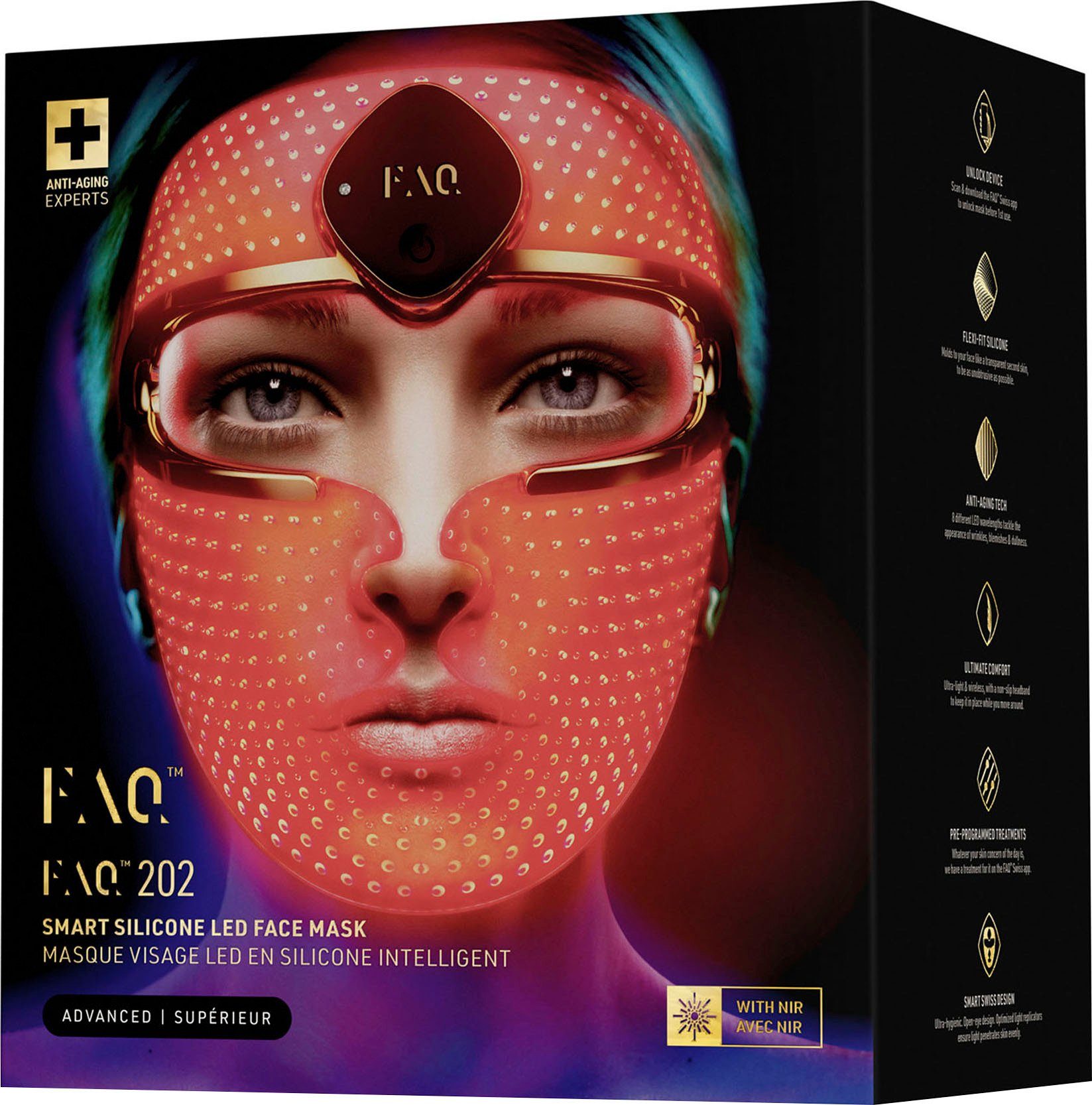 Farben LED Mask, Silicone 8 Smart Mikrodermabrasionsgerät FAQ™ mit 202 LED Face FAQ™ Gesichtsmaske