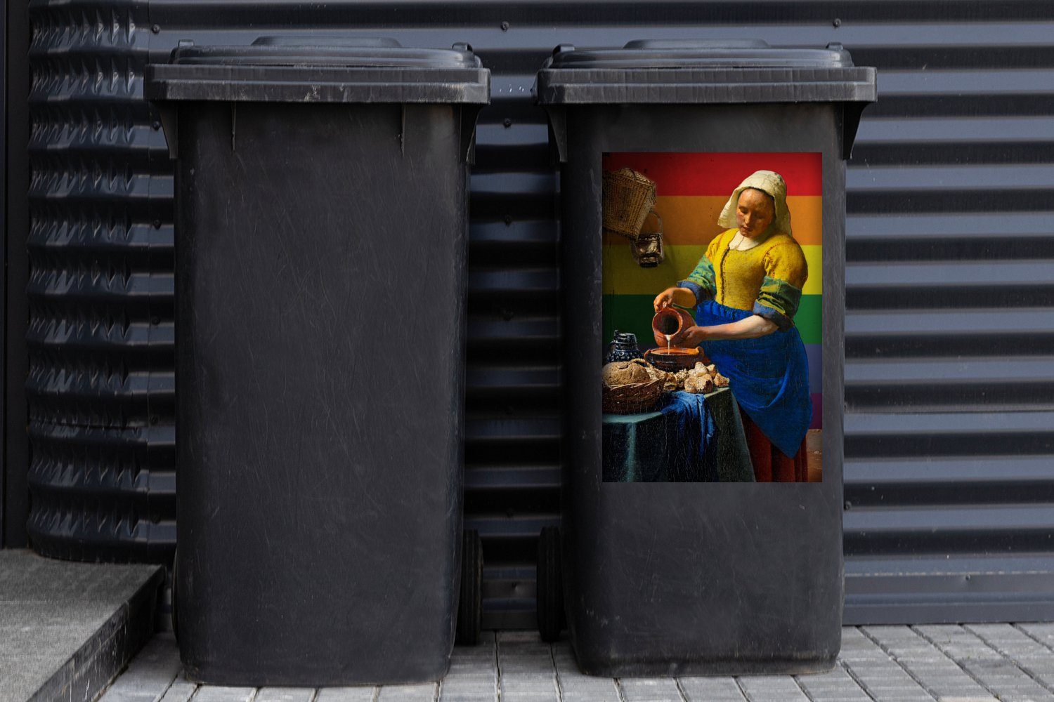 Vermeer - Container, - Sticker, Mülleimer-aufkleber, (1 St), Mülltonne, MuchoWow Stolz Wandsticker Abfalbehälter Milchmädchen