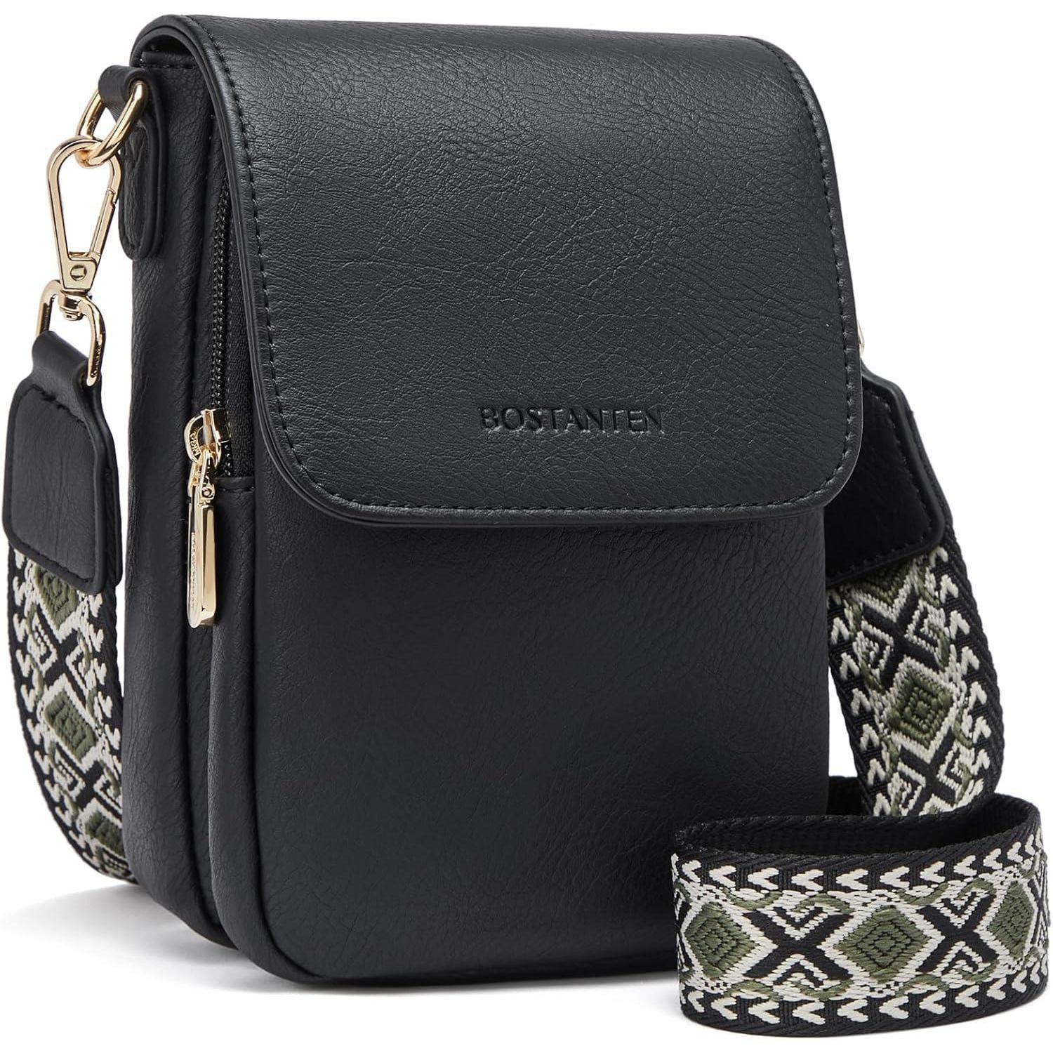 LuxusKollektion Handytasche Umhängetaschen Damen Handytasche Leder Kartenfächer Schwarz-3344