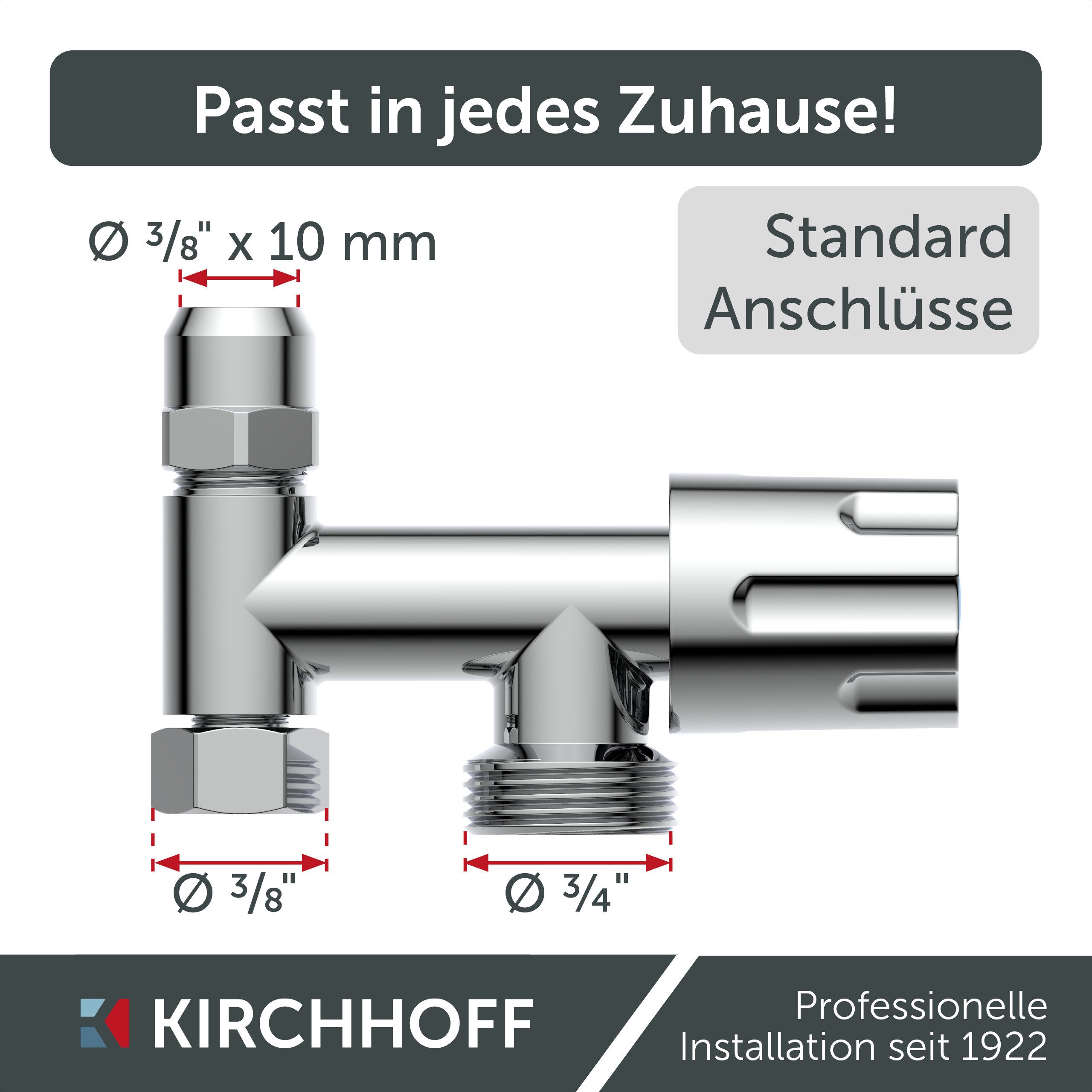 Kirchhoff Eckventil Zusatzventil mit Geräteanschluss, Chrom, mit Rückflussverhinderer