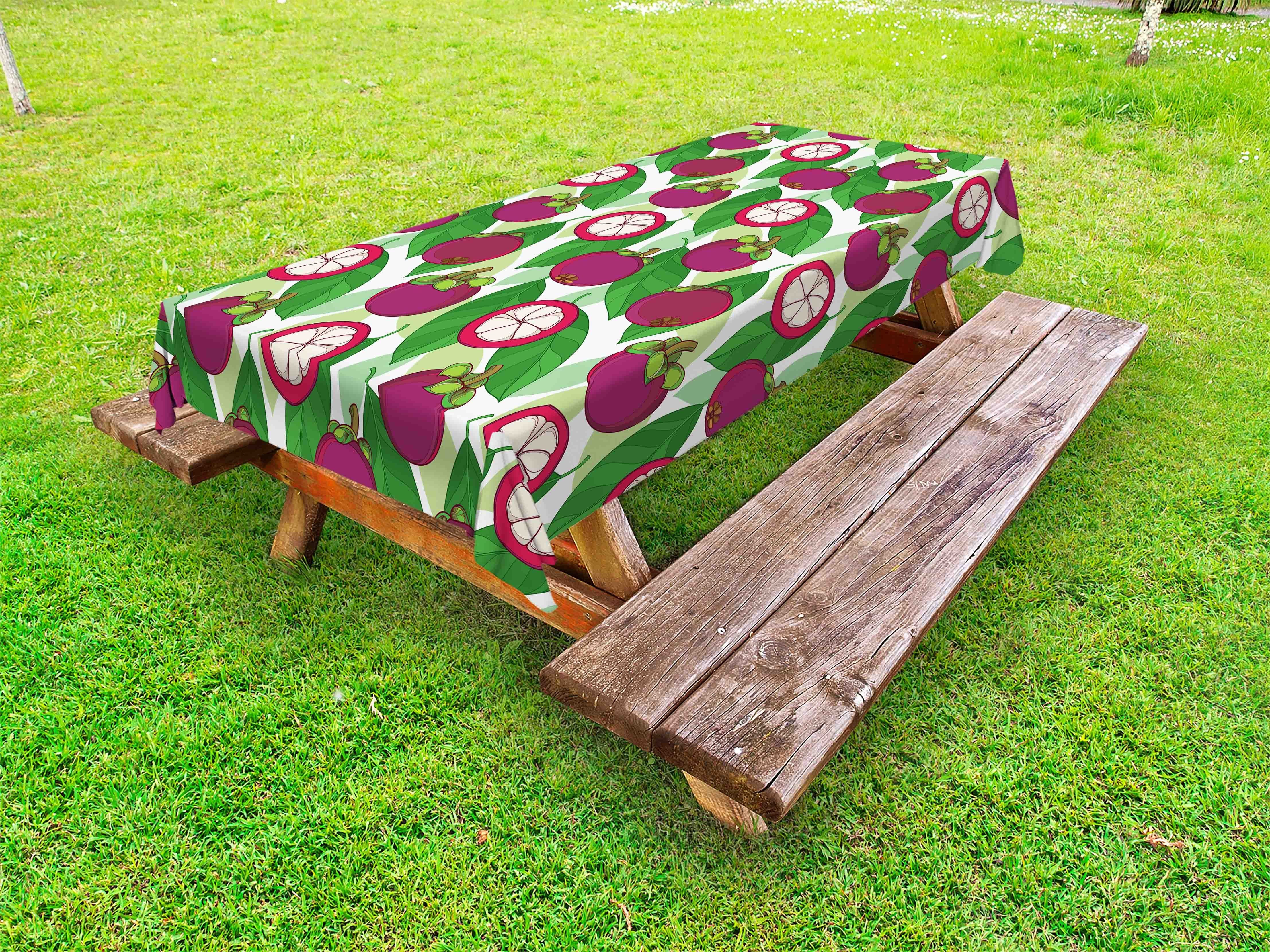 Abakuhaus Tischdecke dekorative waschbare Picknick-Tischdecke, Grün Lila Mangostan-Frucht-Blätter und