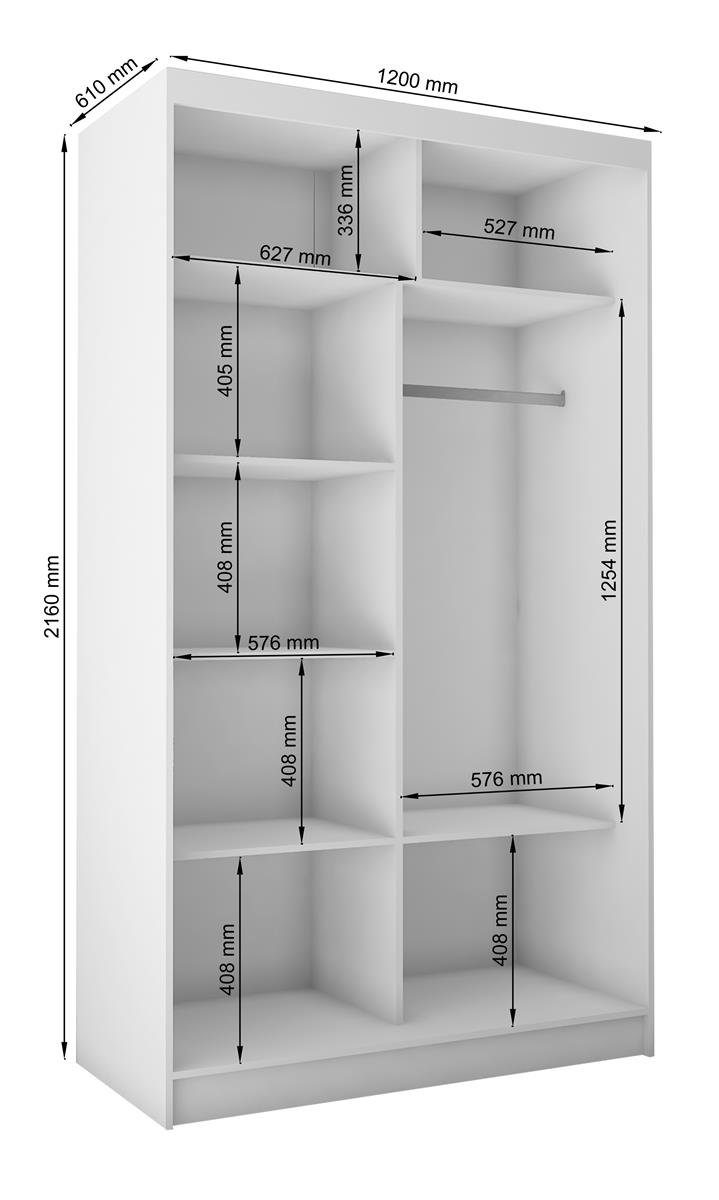 Beautysofa Schwebetürenschrank Gaja (120, cm 240 weiß, schwarz, artisan Kleiderstange, oder Farbe) mit 200 150, graphit, Schiebetüren Spiegel, breit, Garderobenschrank