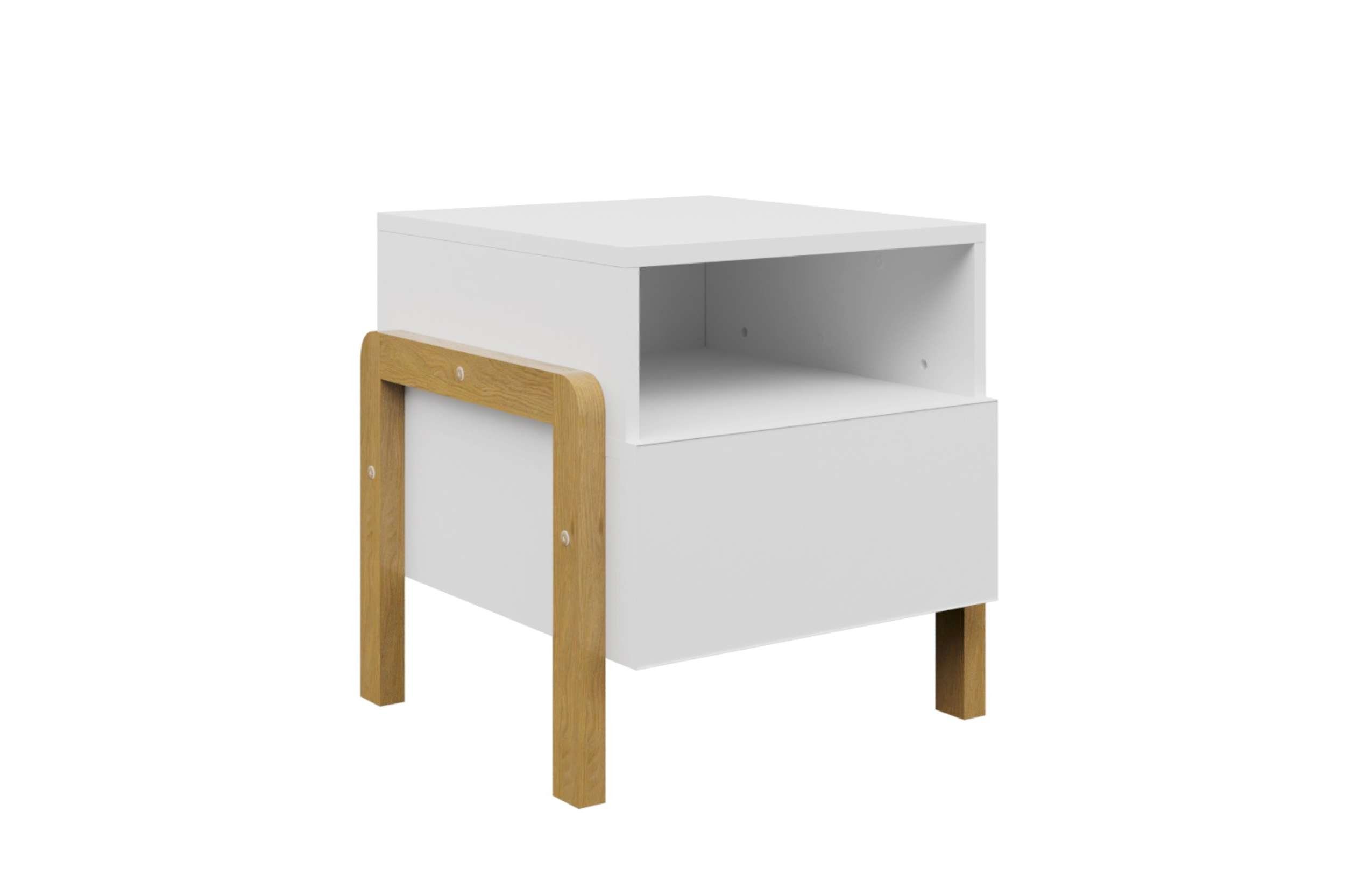 Stylefy Kinderkleiderschrank Tobot Nachttisch Weiß Eiche (Nachtkommode, Nachttischschrank) mit Soft-Close Funktion und Push-to-Open, aus Holzwerkstoff, Modern Design, für Kinder, viel Stauraum