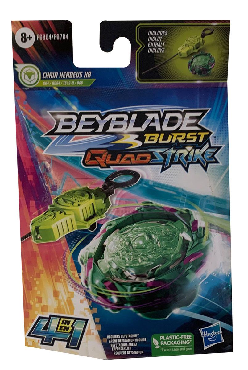 Hasbro Speed-Kreisel Beyblade Burst QuadStrike Chain Kerbeus K8 Starter Pack, Kreisel und S