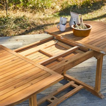 Tikamoon Garten-Essgruppe Capri Ovale Outdoor Gartenmöbel Set aus massiver Akazie 8 Stühle