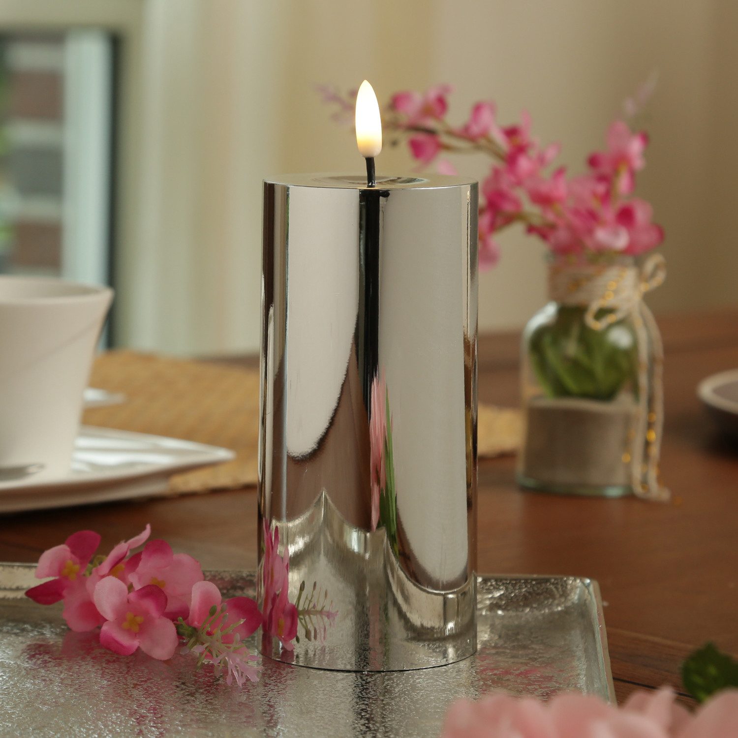 MARELIDA LED-Kerze silber glänzend festliche Kunststoff günstig online kaufen