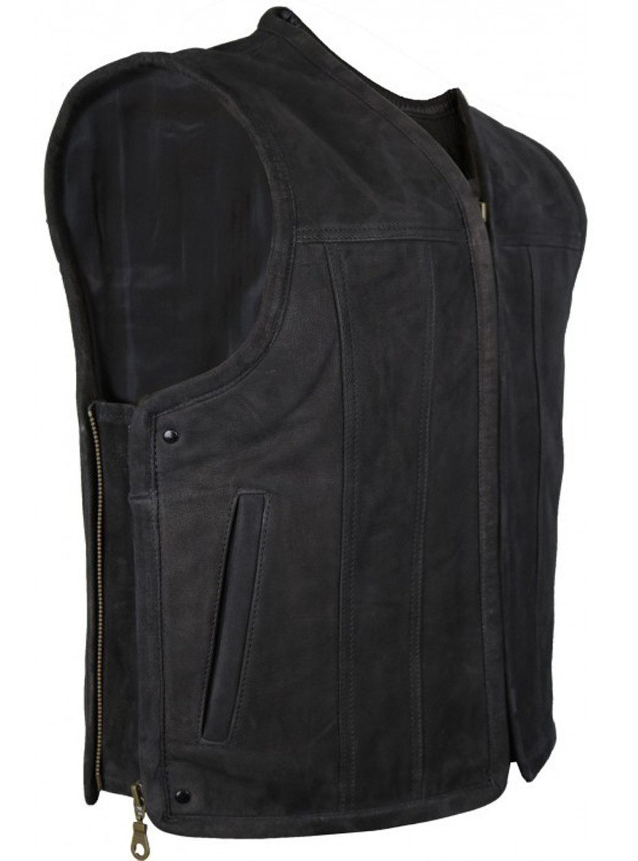 MDM Lederweste Matt Schwarze Herren Biker Lederweste günstig online kaufen