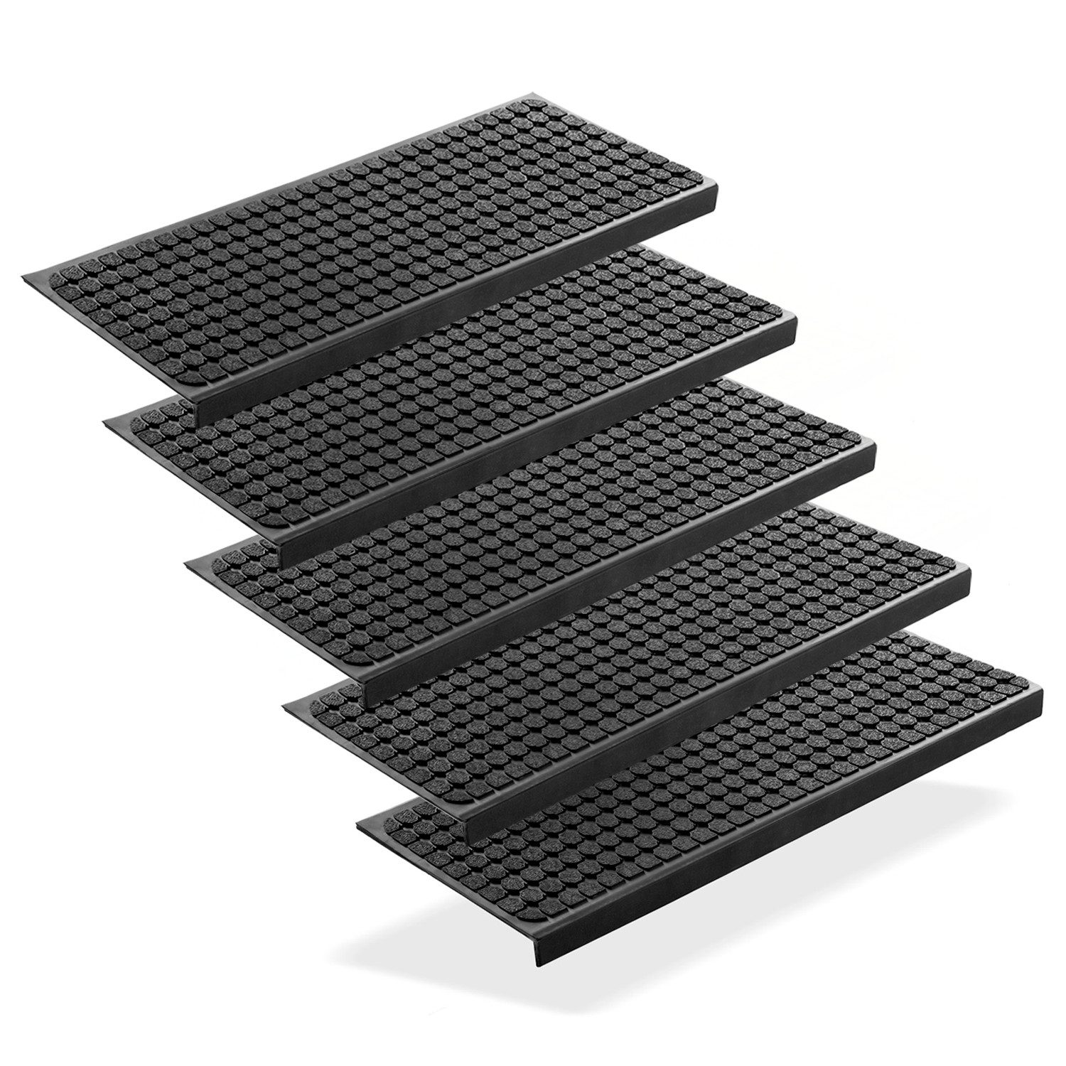 BigDean Stufenmatte 5 Stück Treppenstufenmatten aus Gummi 75 x 25 cm Anti Rutsch, Eckig, Höhe: 3 mm, Outdoor geeignet, Antirutsch, Witterungsbeständig, Easy Clean