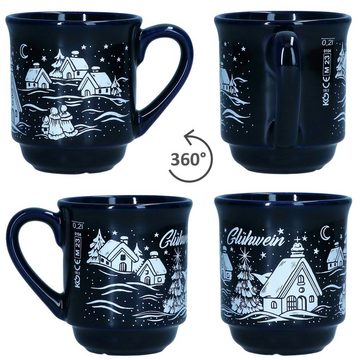 MamboCat Tasse 12er Set Glühweinbecher dunkelblau Weihnachtslandschaft 0,2L geeicht