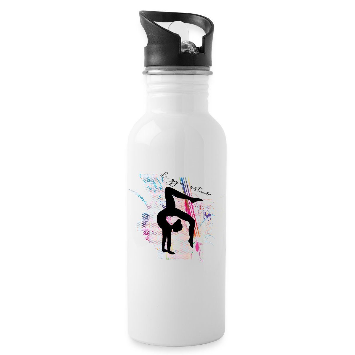 Spreadshirt Trinkflasche Die Turnerin Silhouette Gymnastik Sport Mädchen Wasserflasche mit Stro