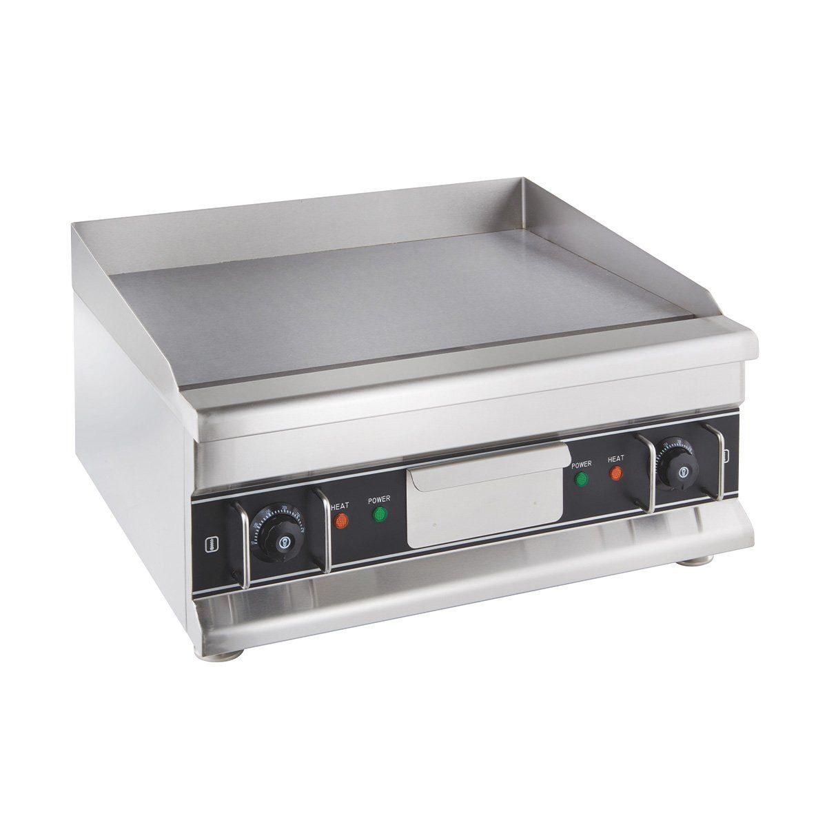 GastroHero Elektrogrill Elektro Grillplatte glatt 600 mm 5 kW Tischgerät Edelstahl, Fettfangrinne, Spritzschutz, frontseitige Bedienelemente