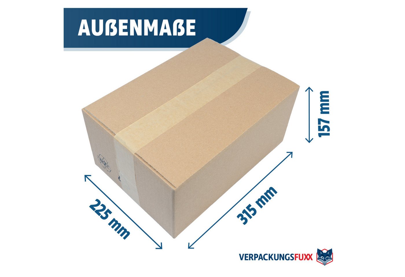 Thumbnail - VERPACKUNGSFUXX Karton Faltkarton 31,5 x 22,5 x 16 cm, 20 Stk., stabiler Versandkarton, 1-wellig