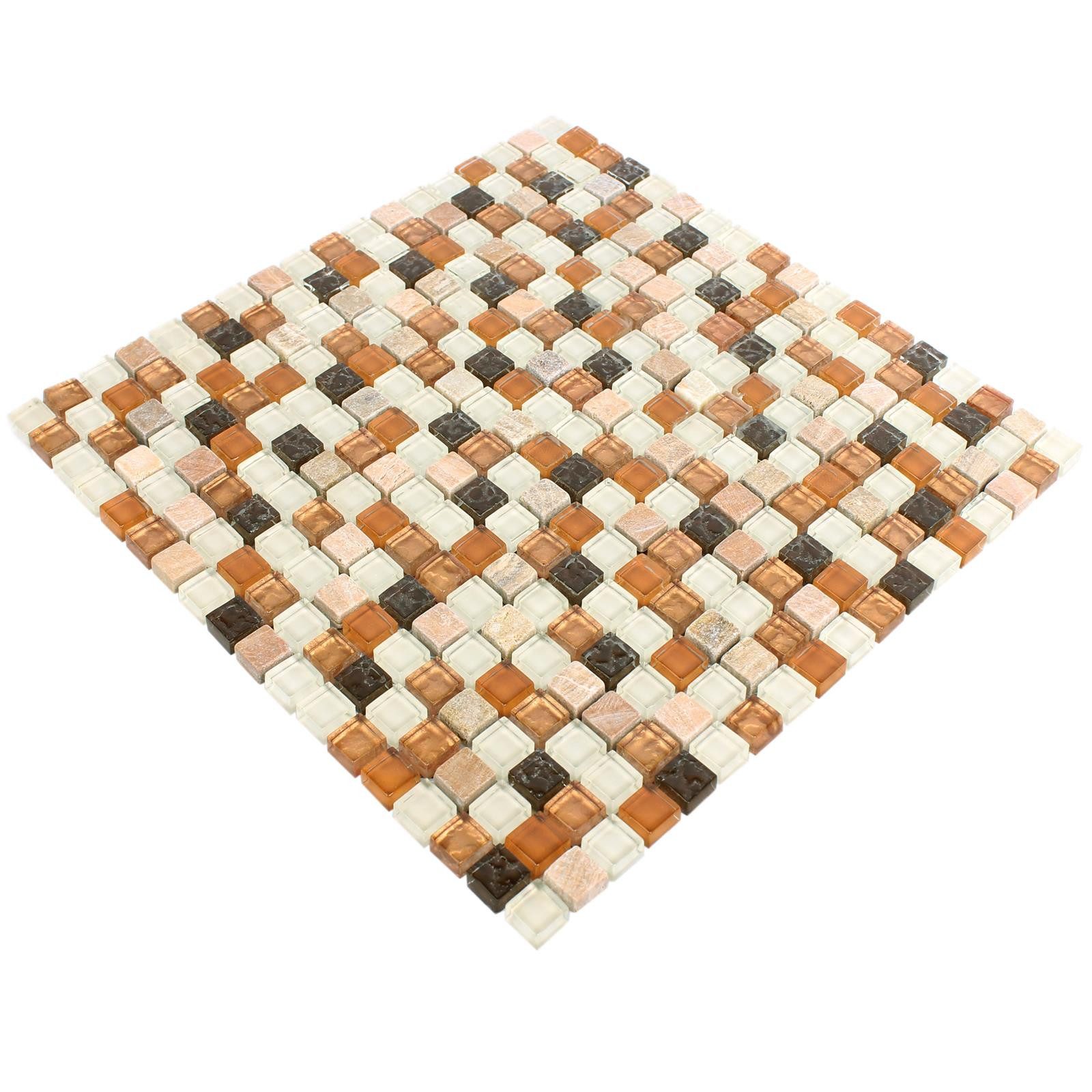 Mosafil Mosaikfliesen Glasmosaik Natursteinfliesen Festus Geriffelt, Naturstein-Glas-Marmor 30.000x30.000, gold-beige-braun, Wasserfest