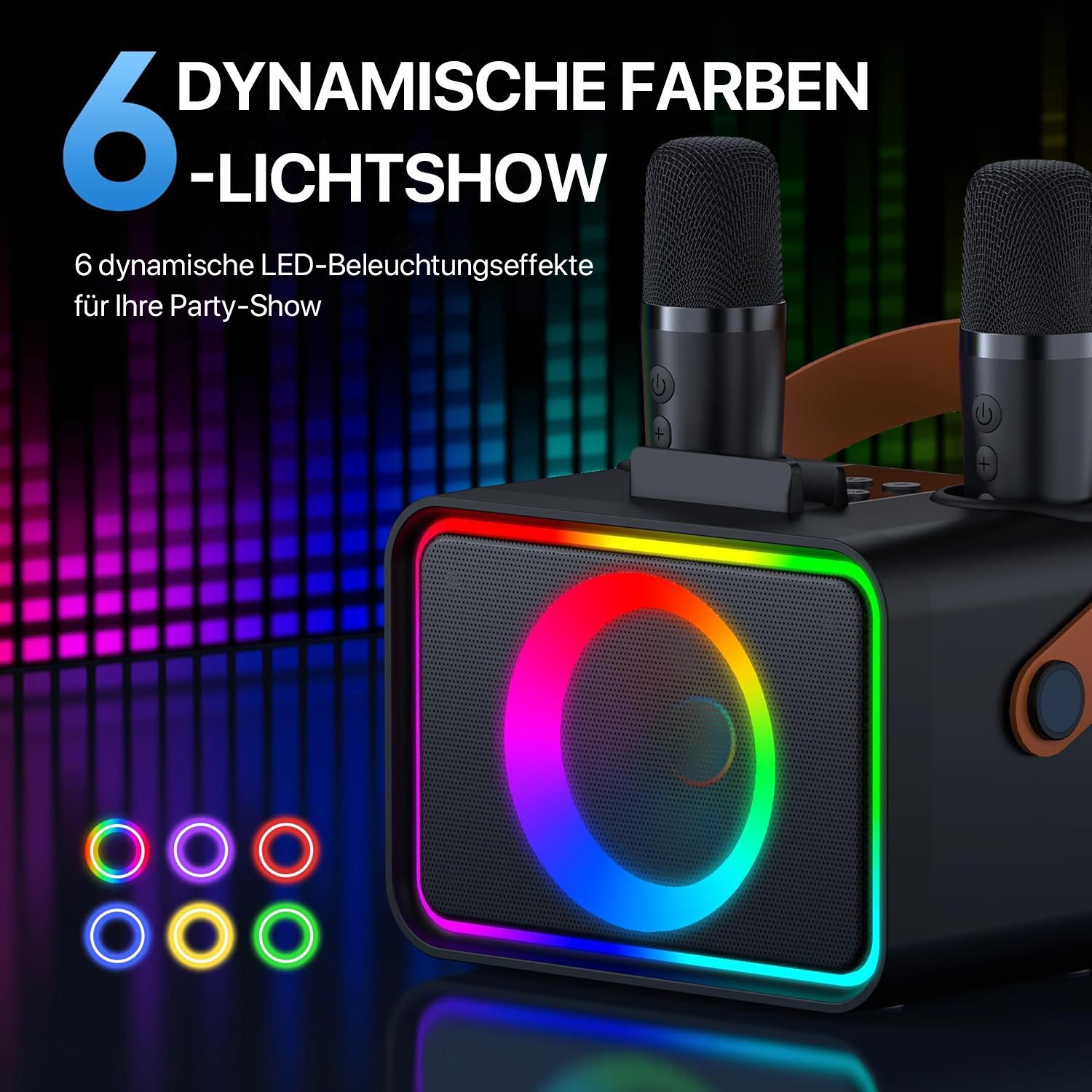 ANYSUN Karaoke Maschine mit 2 Karaoke Mikrofonen, Tragbare Karaoke Box Bluetooth-Lautsprecher (Party-Lautsprecher, Karaoke-All-in-One-Maschine, mit Lichteffekte – Bild 4 von 5