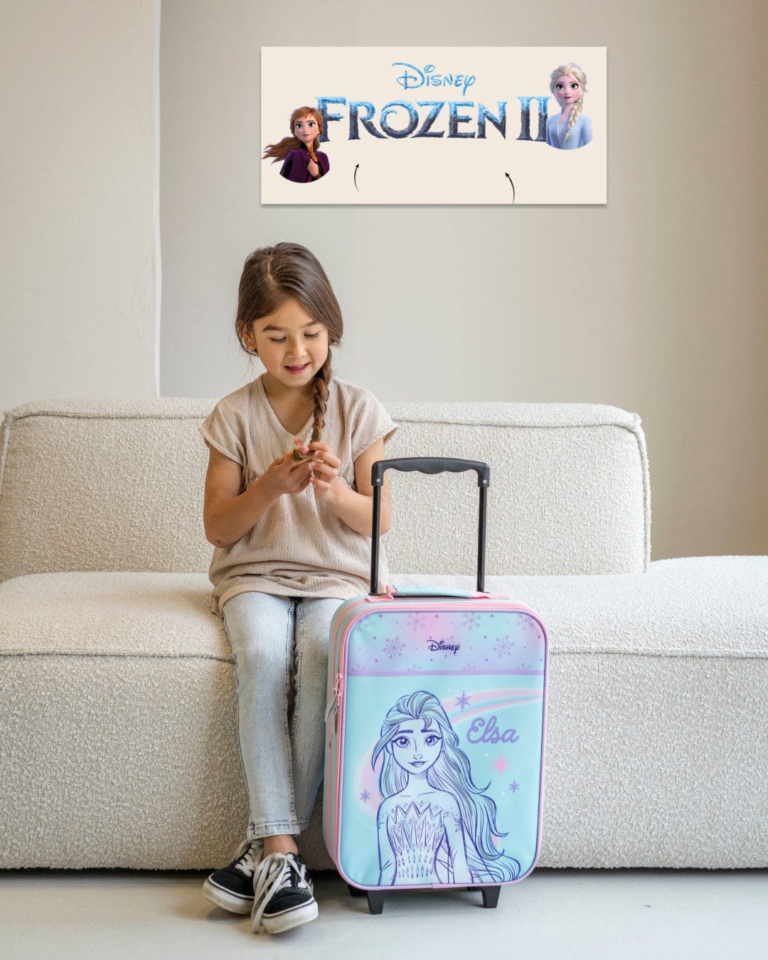 Disney Frozen Kinderkoffer Eiskönigin Elsa Trolley Koffer Kindertrolley Trolly Kinder Mädchen, 2 Rollen, Innenmaß: 40x30x10cm (12 Liter), Gesamtmaße: 47x31x13cm (Griff: 76cm)