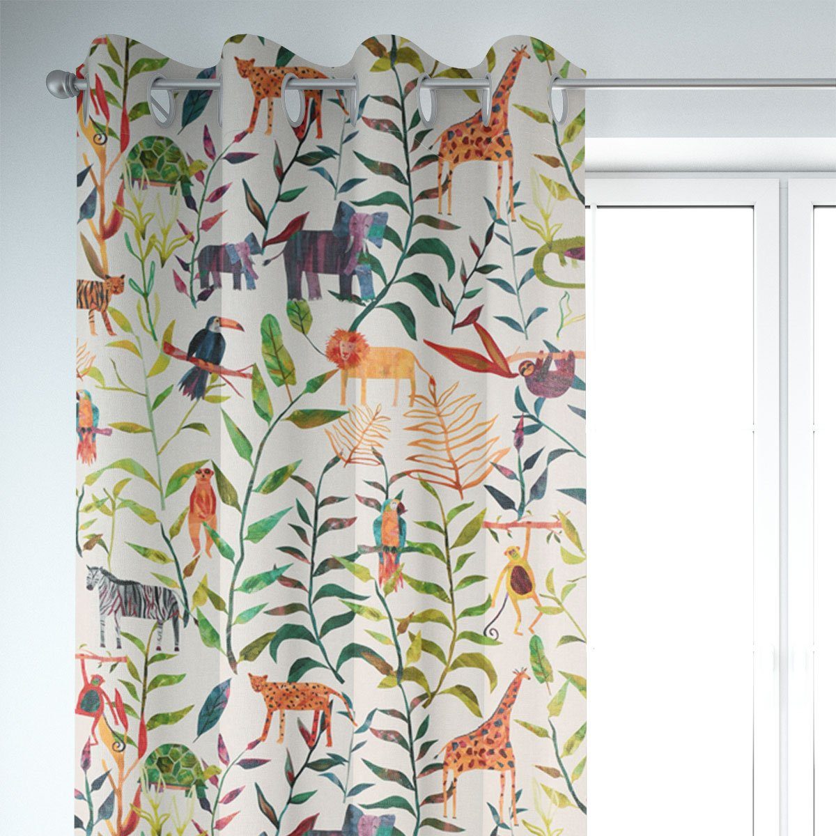 SCHÖNER LEBEN. Vorhang SCHÖNER LEBEN. Vorhang Hide and Seek Dschungeltiere bunt 245cm, Ösen, blickdicht, Baumwolle, handmade