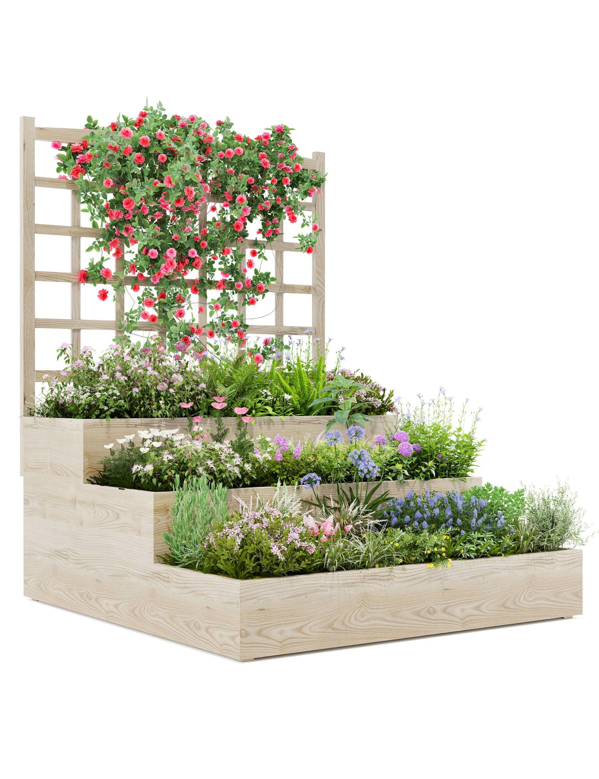 GarveeMore Hochbeet 3-stufiger Pflanzkasten Blumenkasten Gemüsebeet 114x115 günstig online kaufen