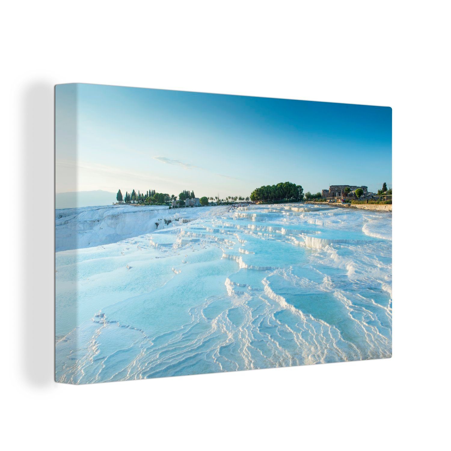 OneMillionCanvasses® Leinwandbild Klarer blauer Himmel über Pamukkale in der Türkei, (1 St), Wandbild Leinwandbilder, Aufhängefertig, Wanddeko, 30x20 cm
