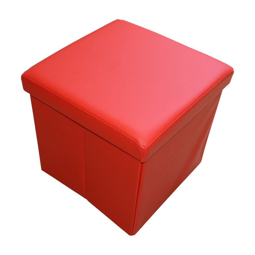 style home Sitzhocker faltbare Sitzbank mit Stauraum (Aufbewahrungsbox mit Deckel, gepolstert Sitzwürfel Fußhocker, Sitztruhe aus Kunstleder), für Wohnzimmer Schlafzimmer, 38 * 38 * 38 cm Red