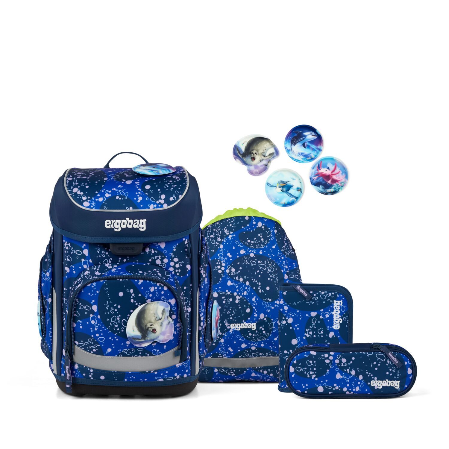 ergobag Schulranzen Schulranzen-Set CUBO OzeanBärwohner 5-teilig (5-teilig), ergonomisch, höhenverstellbar, Your-Size-System, ab 1. Klasse