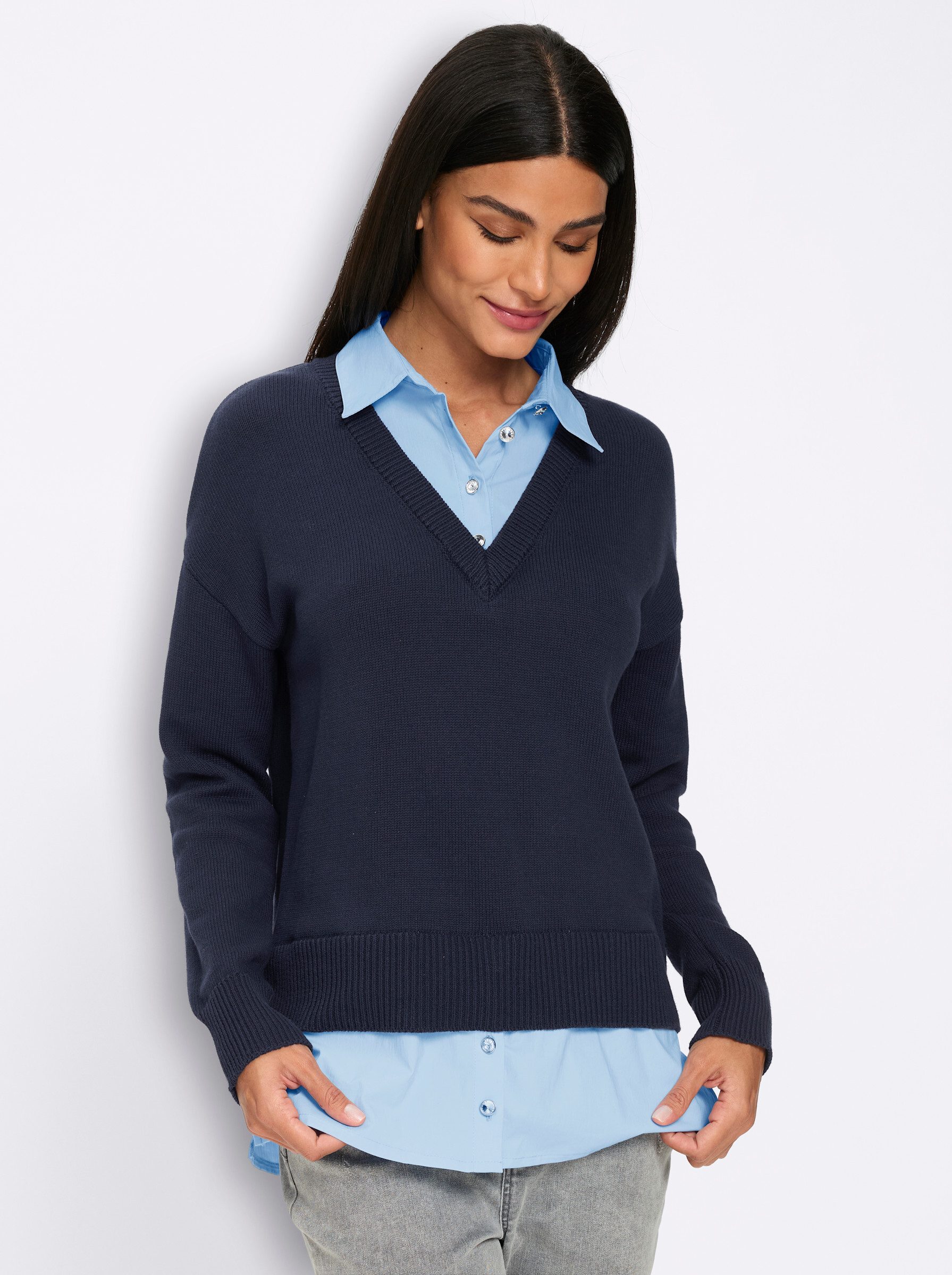 heine Strickpullover 2-in-1-Pullover Langarm Feinstrick