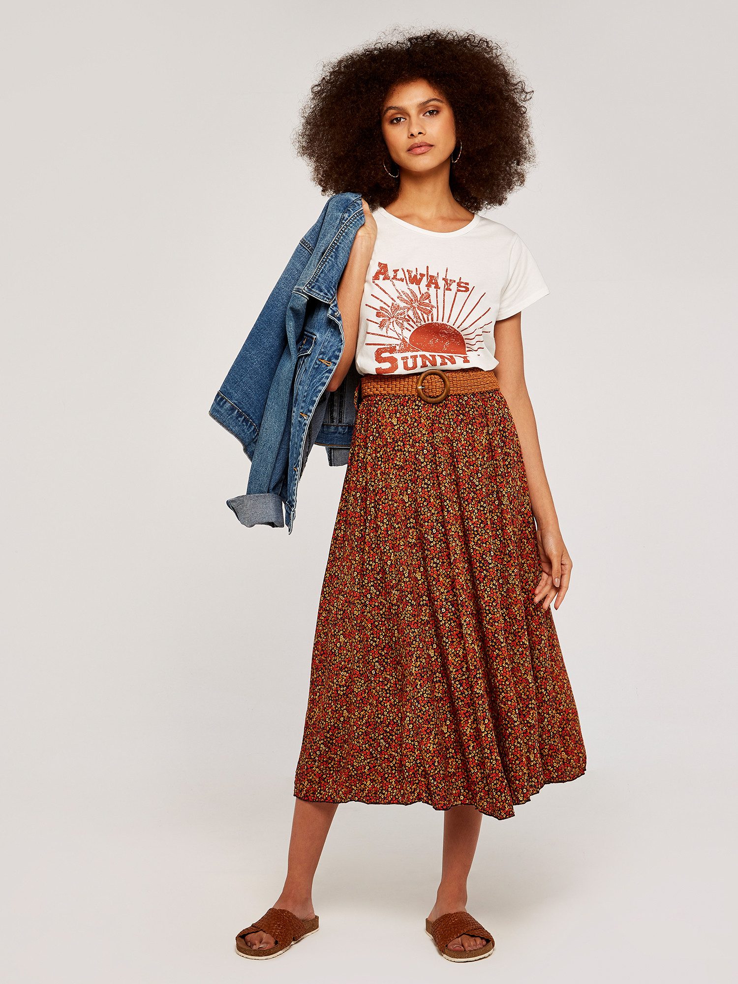 Apricot Midirock Microditsy Belted Midi Skirt, günstig online kaufen