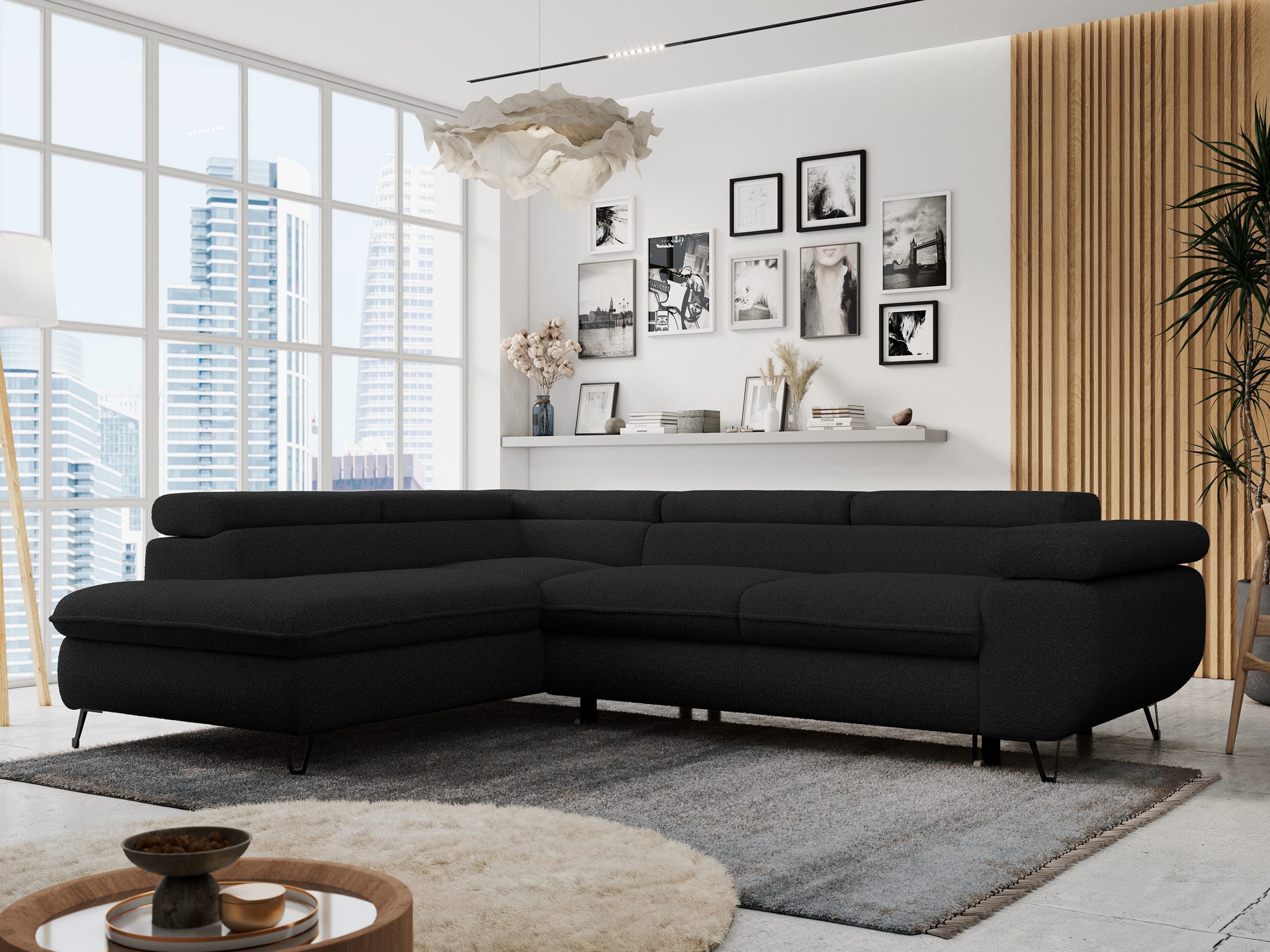 MKS MÖBEL Ecksofa PETER L, Set, Ecksofa L-form, HR35-Schaum, Wellenfederkern, Bettfunktion, Einstellbare Kopfstützen, Bettkasten