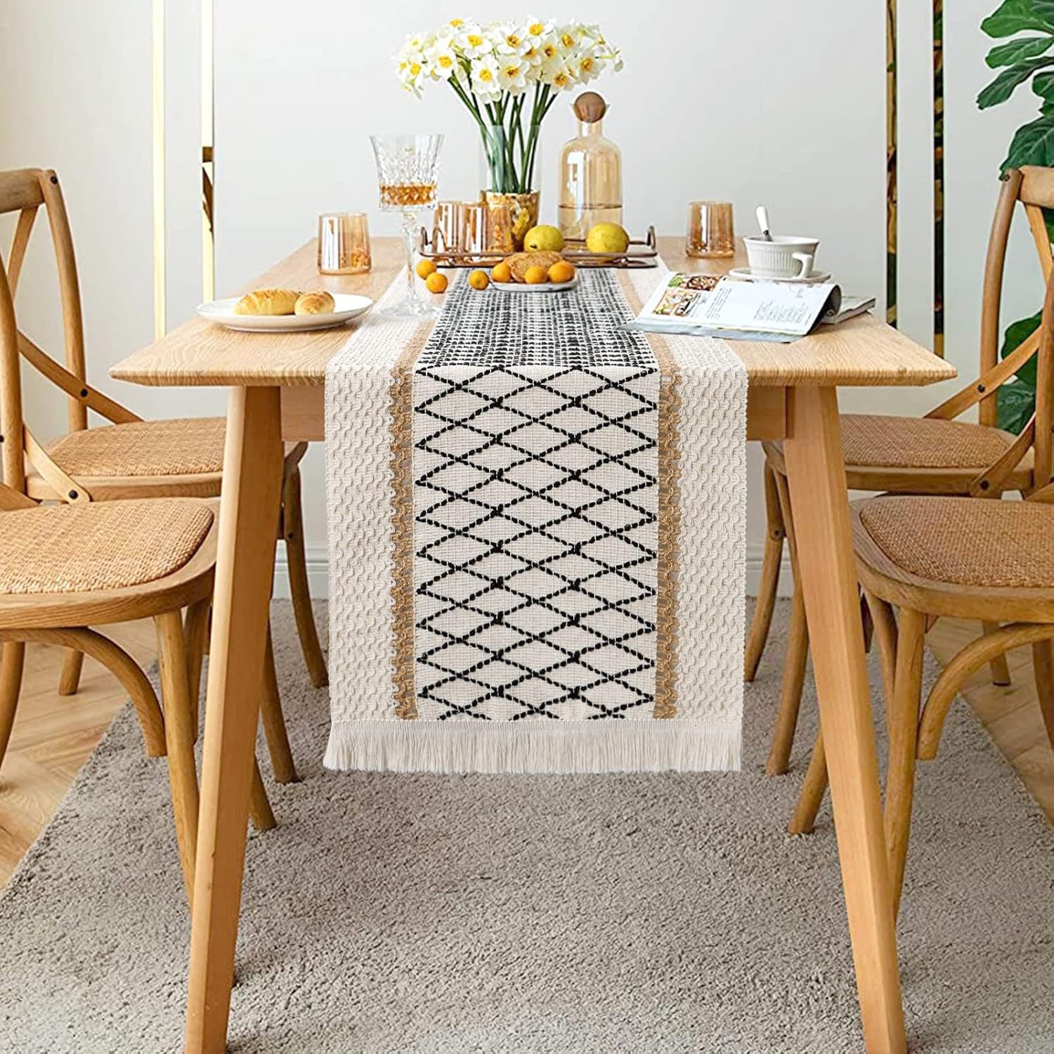 RWEUOQ Tischläufer Tischfahne, Baumwoll Leinen Boho günstig online kaufen