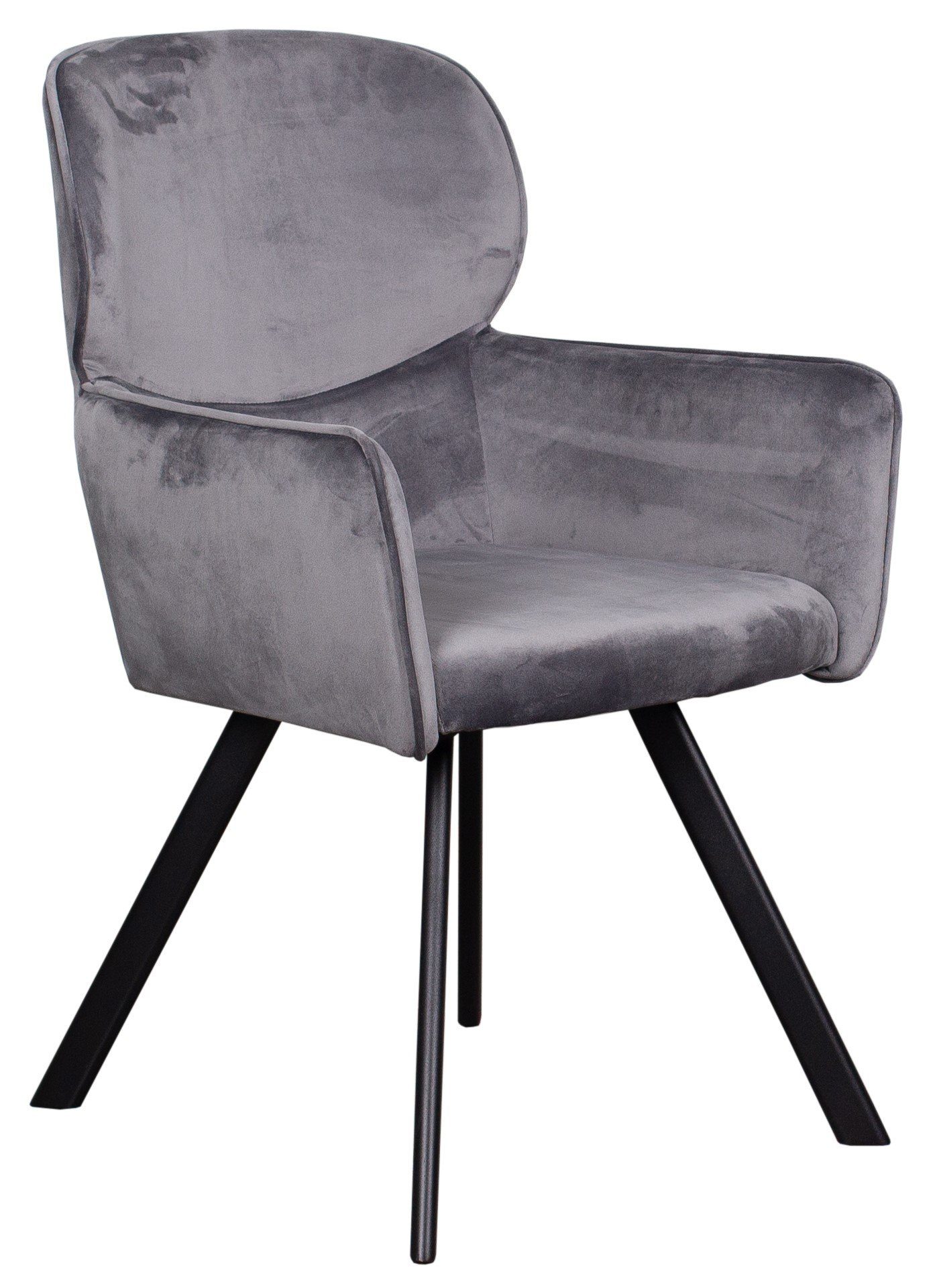 hohe - Metall-Gestell - - grau Sessel gepolstert living - (Set, Samtbezug - - Diningsessel Samt - Rückenlehne bene Esszimmer Treviso Armlehnen 4-St),