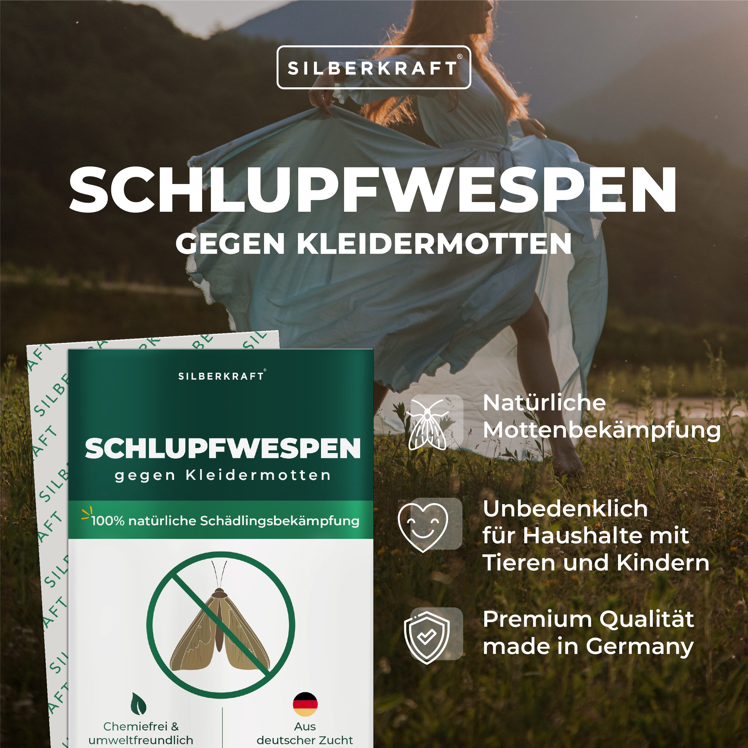 Silberkraft Insektenvernichter Schlupfwespen gegen Kleidermotten - Mottenbekämpfung, 6 Lieferungen je 2 Karten (12 Karten gesamt) über 18 Wochen – Bild 3 von 5