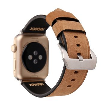 Wigento Smartwatch-Armband Echt-Leder Armband für Apple Watch Serie 1 / 2 / 3 42 mm Khaki