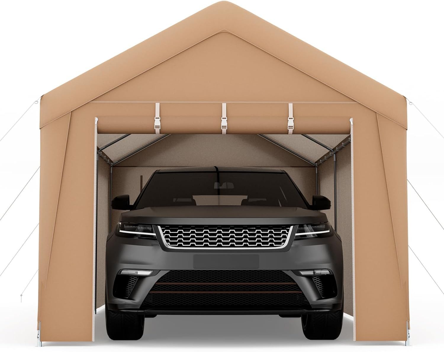 KOMFOTTEU Einzelcarport Garagenzelt, mit Metallgestell & wetterfester Überdachung(mit Seitenwänden)