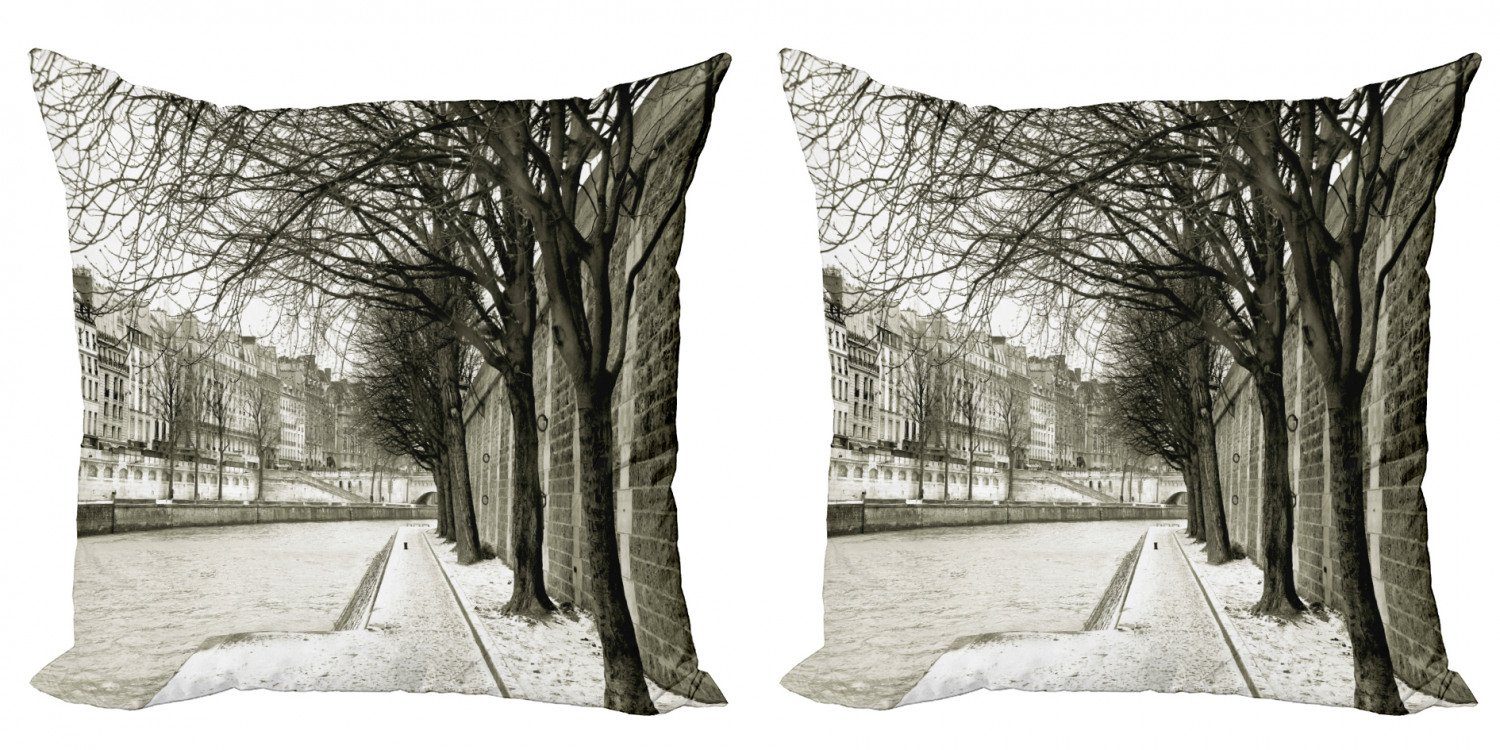 Kissenbezüge Modern Accent Doppelseitiger Digitaldruck, Abakuhaus (2 Stück), Schwarz und weiß Fluss Seine