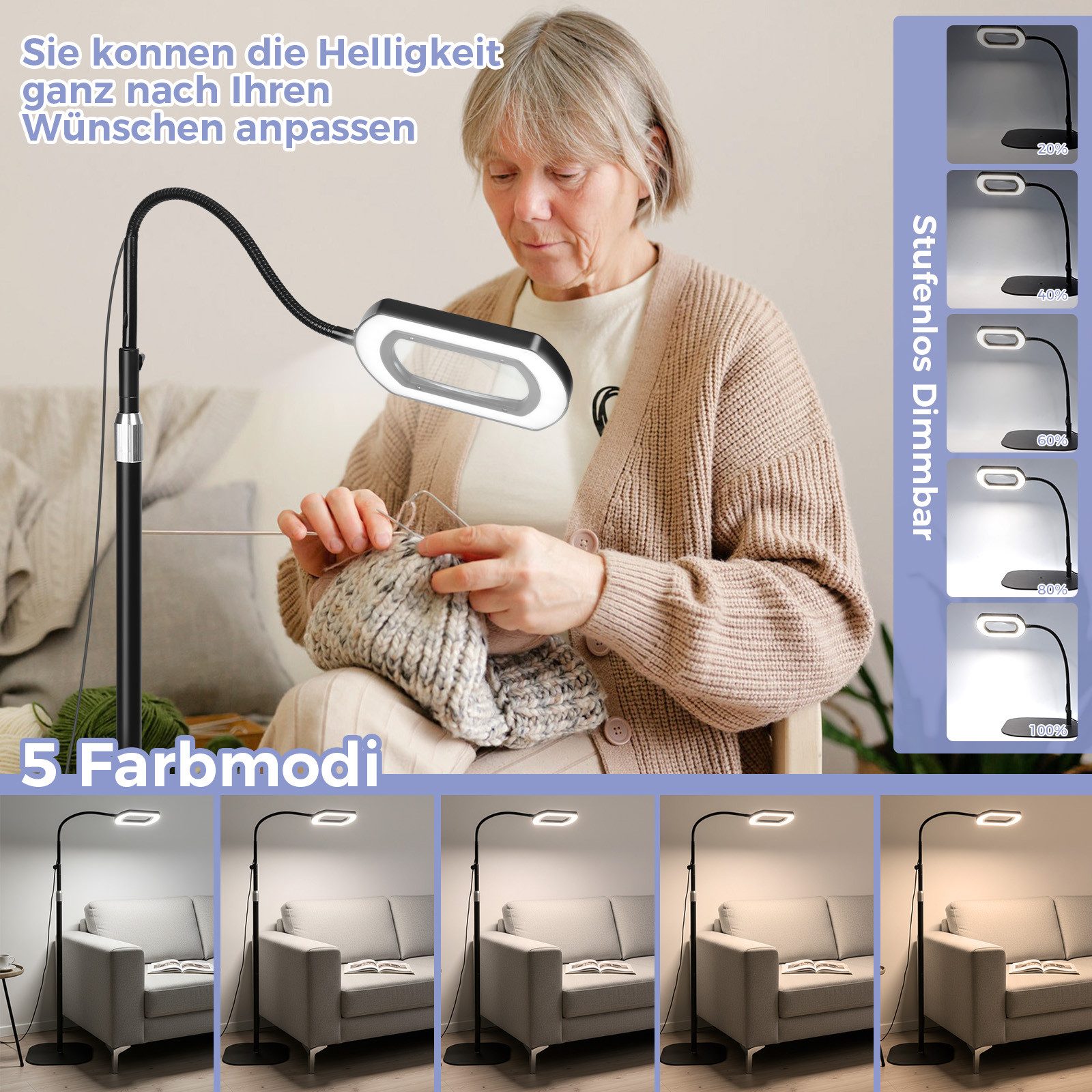 QUBEBU LED Leselampe Stehlampe Standleuchte mit 10 Dioptrien Lupe, 3-in-1 S günstig online kaufen