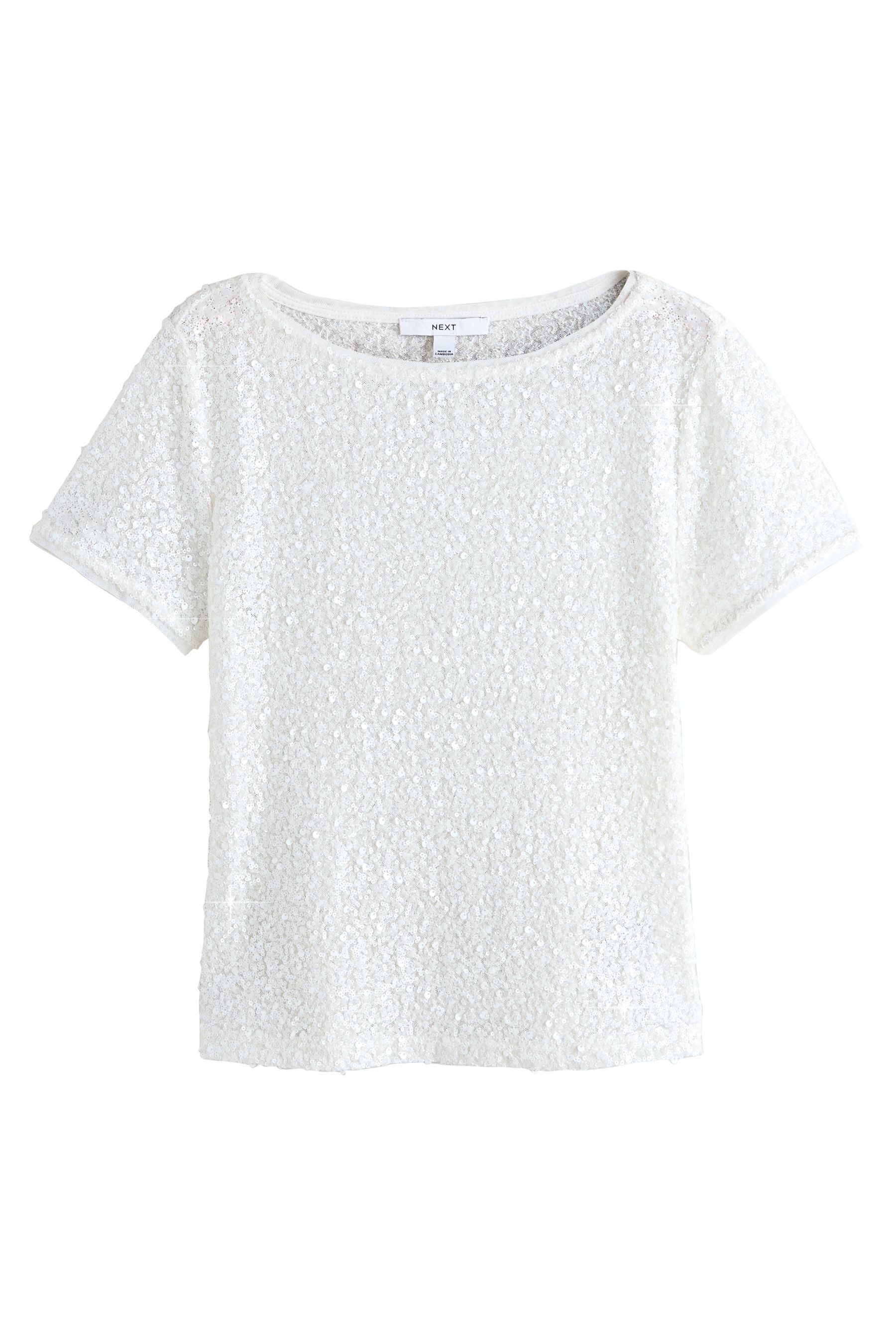 Next Paillettenshirt Kurzärmeliges T-Shirt mit Pailletten, Brautmode (1-tlg)