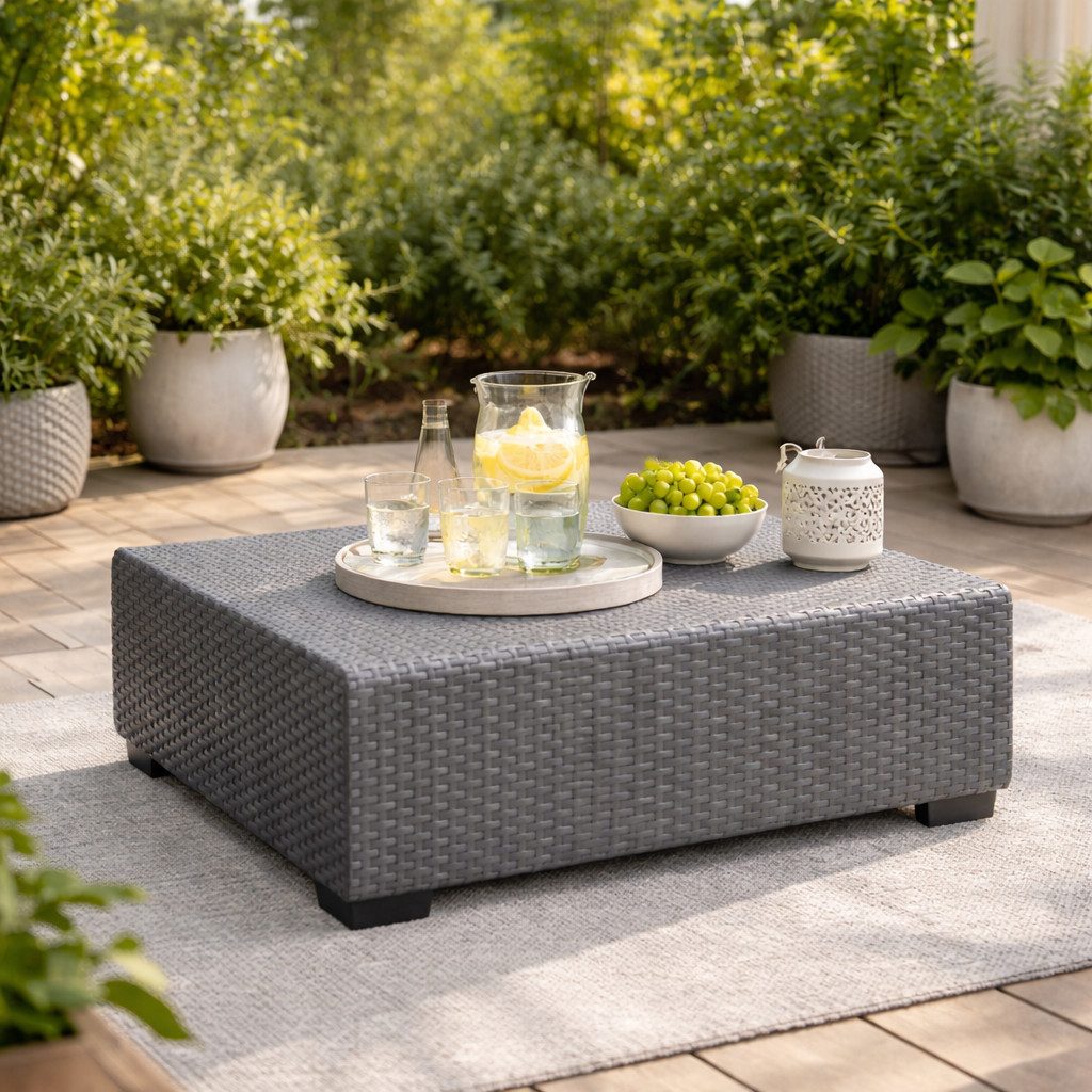 Allibert Gartentisch Salta Hocker Anthrazit - wetterfest, Rattanoptik
