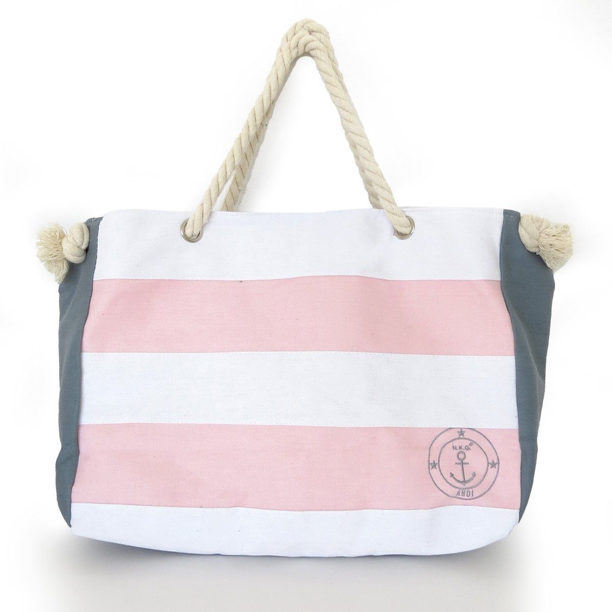 Sonia Originelli Umhängetasche XL Shopper Strandtasche Blockstreifen Ankerlogo Seilkordeln, kleine Innentasche mit Reißverschluss rosa