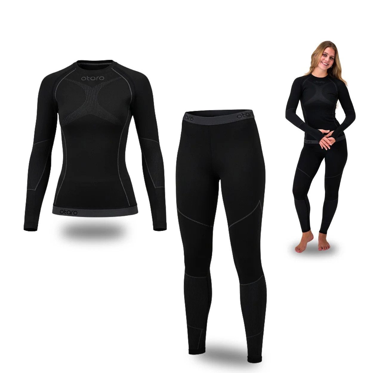Otaro Thermounterhose Thermounterwäsche Damen Set, Funktionsunterwäsche, Baselayer (Die perfekte Skiunterwäsche, 2-St., 2-teiliges Set) Wärmeisolierend, Atmungsaktiv, Schnelltrocknend
