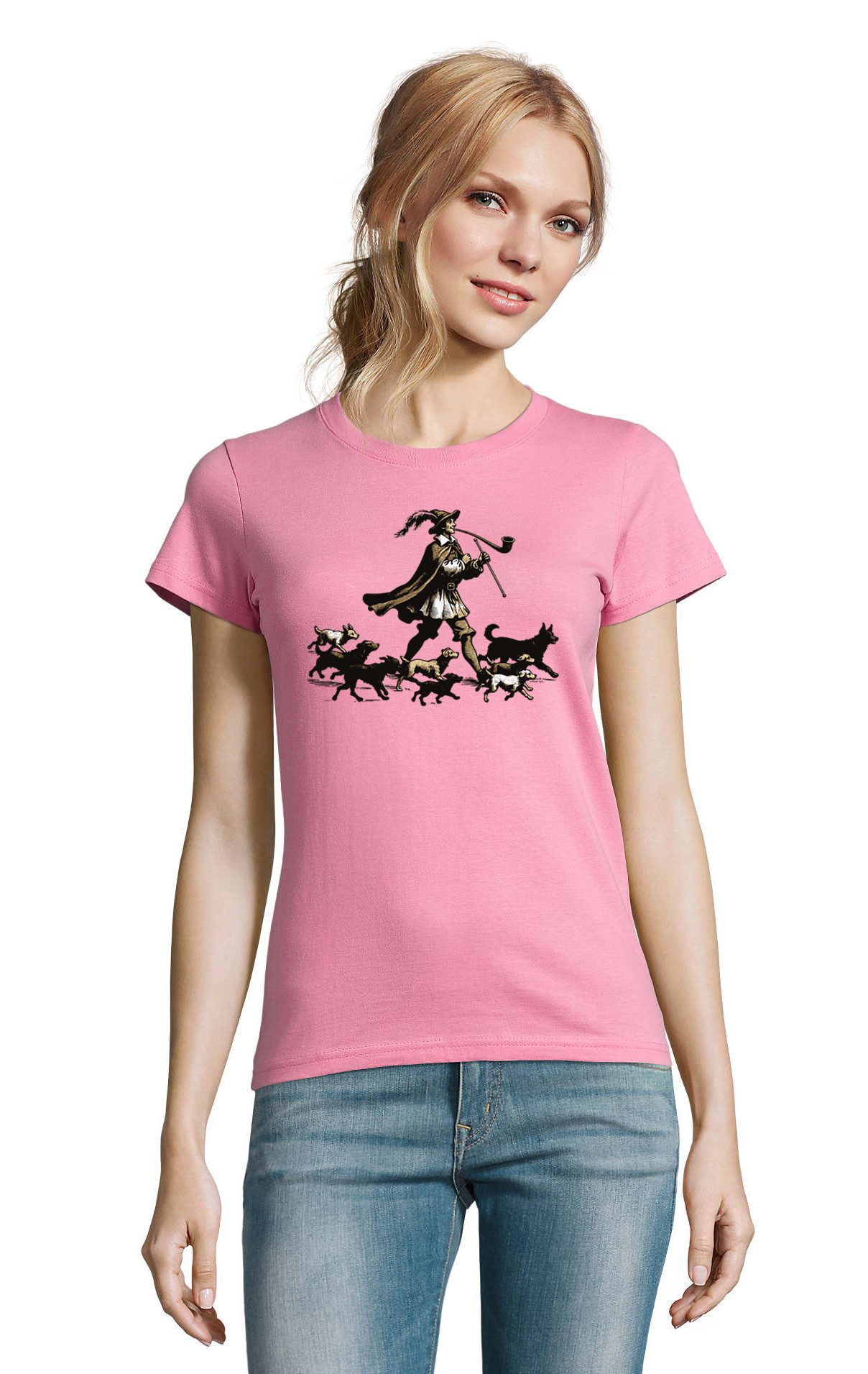 T-Shirt Damen Rattenfänger von Hameln Hunde Print Motiv