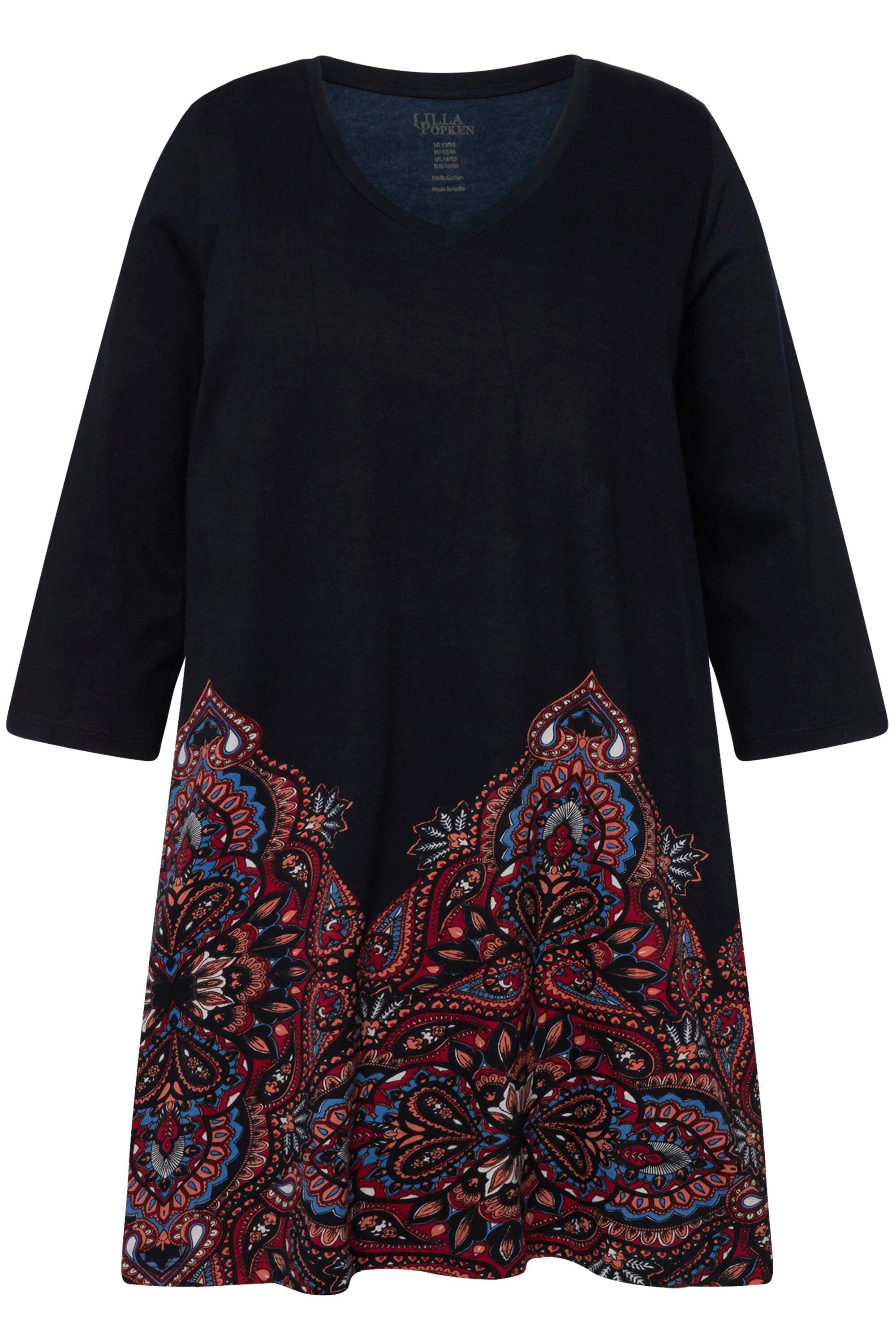 Ulla Popken Longshirt Longshirt Paisleybordüre V-Ausschnitt günstig online kaufen