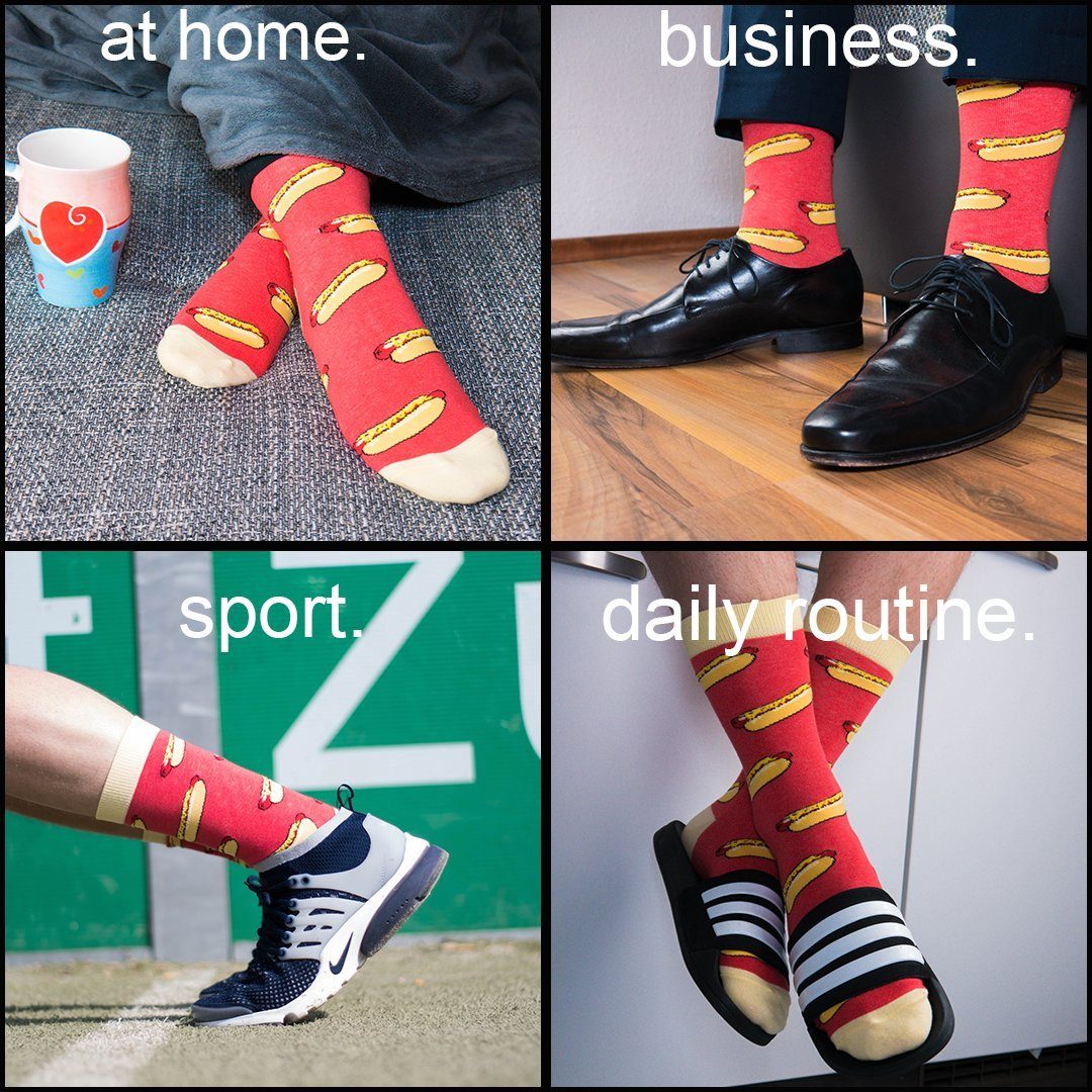 Einheitsgröße Damen, Freizeitsocken Herren TwoSocks HotDog & lustige Socken Socken