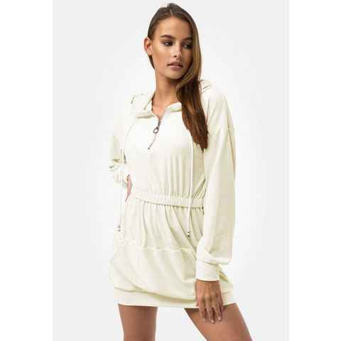 enflame Shirtkleid Long Oversized Hoodie Dress Nicki Velours Kapuzen Pullover Kleid (lang, 1-tlg) 3874 in Creme