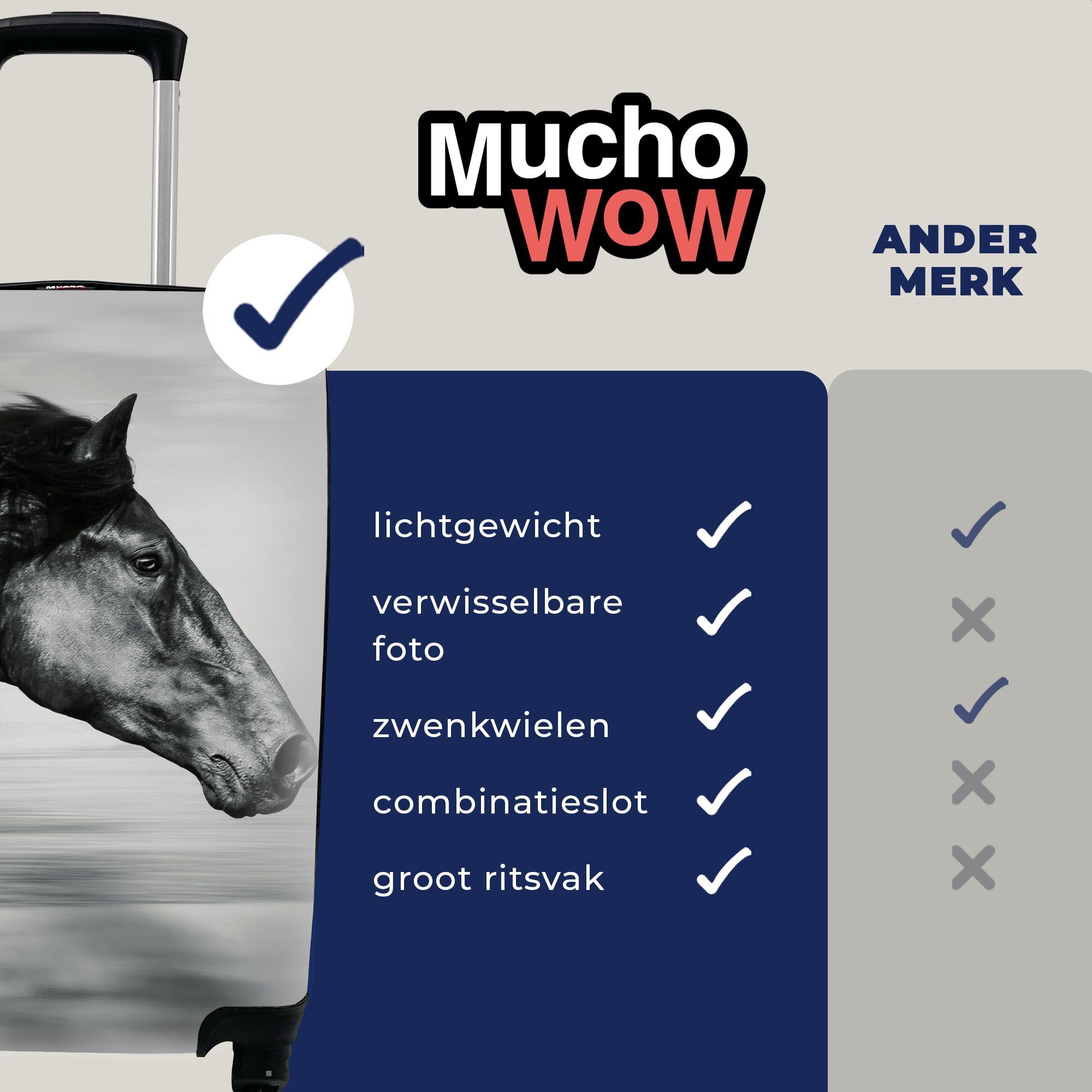 Weiß, mit Handgepäck Pferd Handgepäckkoffer - Ferien, für Reisekoffer Schwarz MuchoWow - Reisetasche Trolley, Rollen, Tiere 4 - rollen,