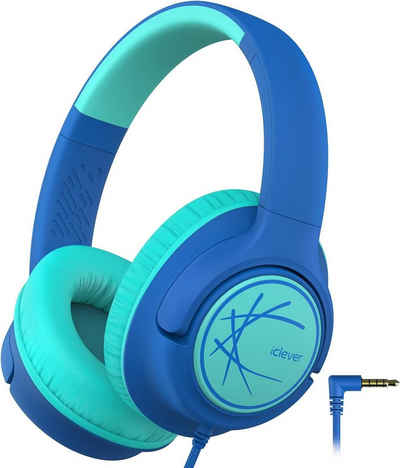 iclever für Kinder Mit 3.5 mm Jack Headset (Sicherer Hörgenuss für Kinder mit 85 dBA Lautstärkebegrenzung., mit Kabel 85dBA Sichere Lautstärke, Stereo Sound, Over Ear Faltbare)