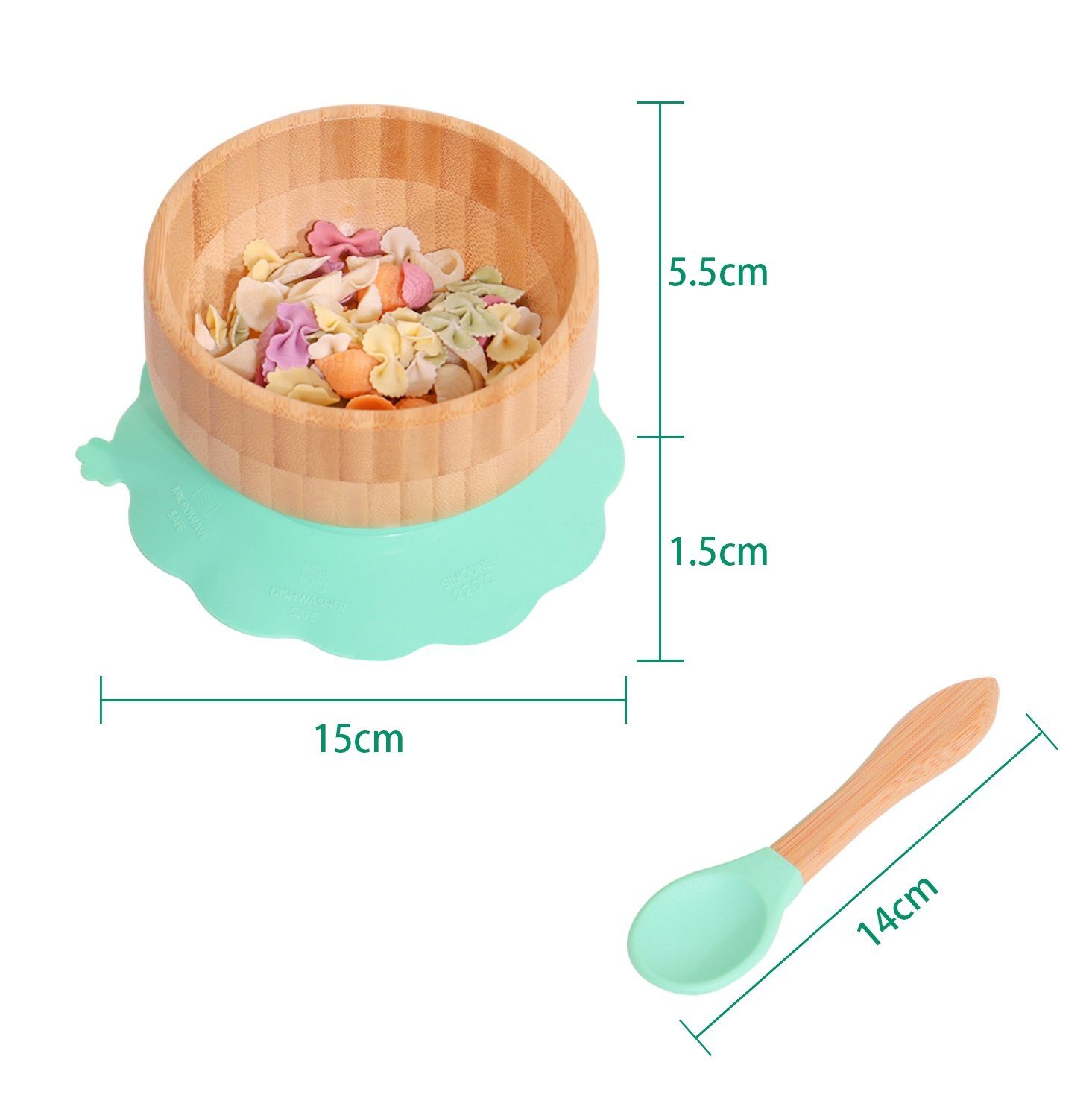 Bambusschüssel Intirilife Babyschale, Saugnapf Bambusschalen-Set Grün), Essen Löffel Füttern und (Baby und und Zum Kleinkindern in von mit Babys