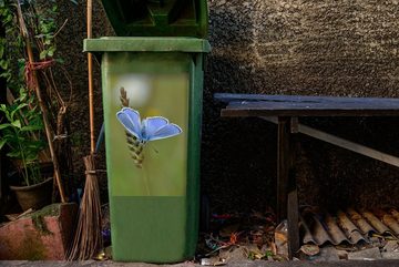 MuchoWow Wandsticker Schmetterling Ikarus blau auf einem Getreidehalm (1 St), Mülleimer-aufkleber, Mülltonne, Sticker, Container, Abfalbehälter