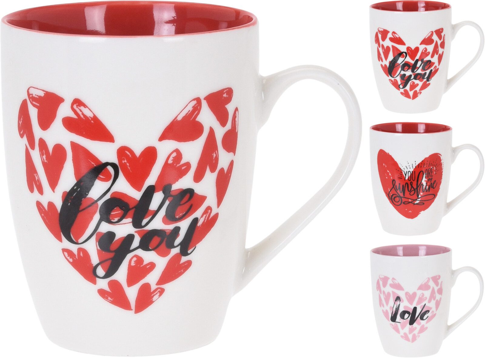 Koopman Becher Kaffeebecher Cafe Kaffeetasse Heißgetränke Trinkbecher, 3-tlg., Porzellan, 3 tlg, Kaffeetasse, 3 Motive, Teetasse, Valentinstag Muttertag