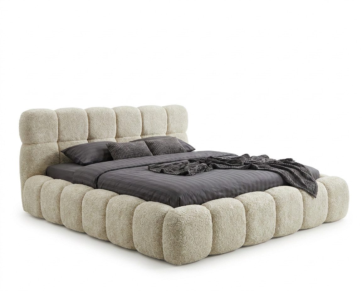 yourhouse24 Polsterbett Design-Bett im Cloud-Look – Chenille Lumo, Bubble-Optik & Japandi