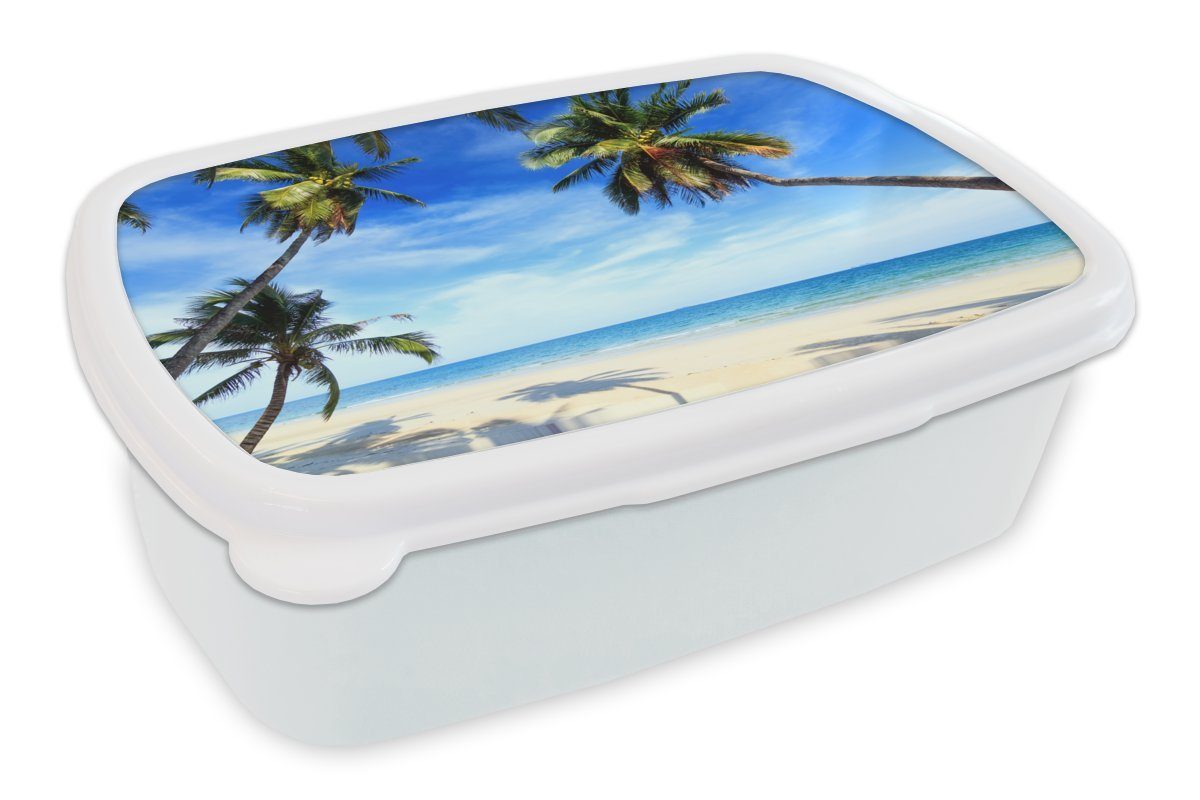 MuchoWow Lunchbox Palmen - Strand - Meer, Kunststoff, (2-tlg), Brotbox für Kinder und Erwachsene, Brotdose, für Jungs und Mädchen weiß